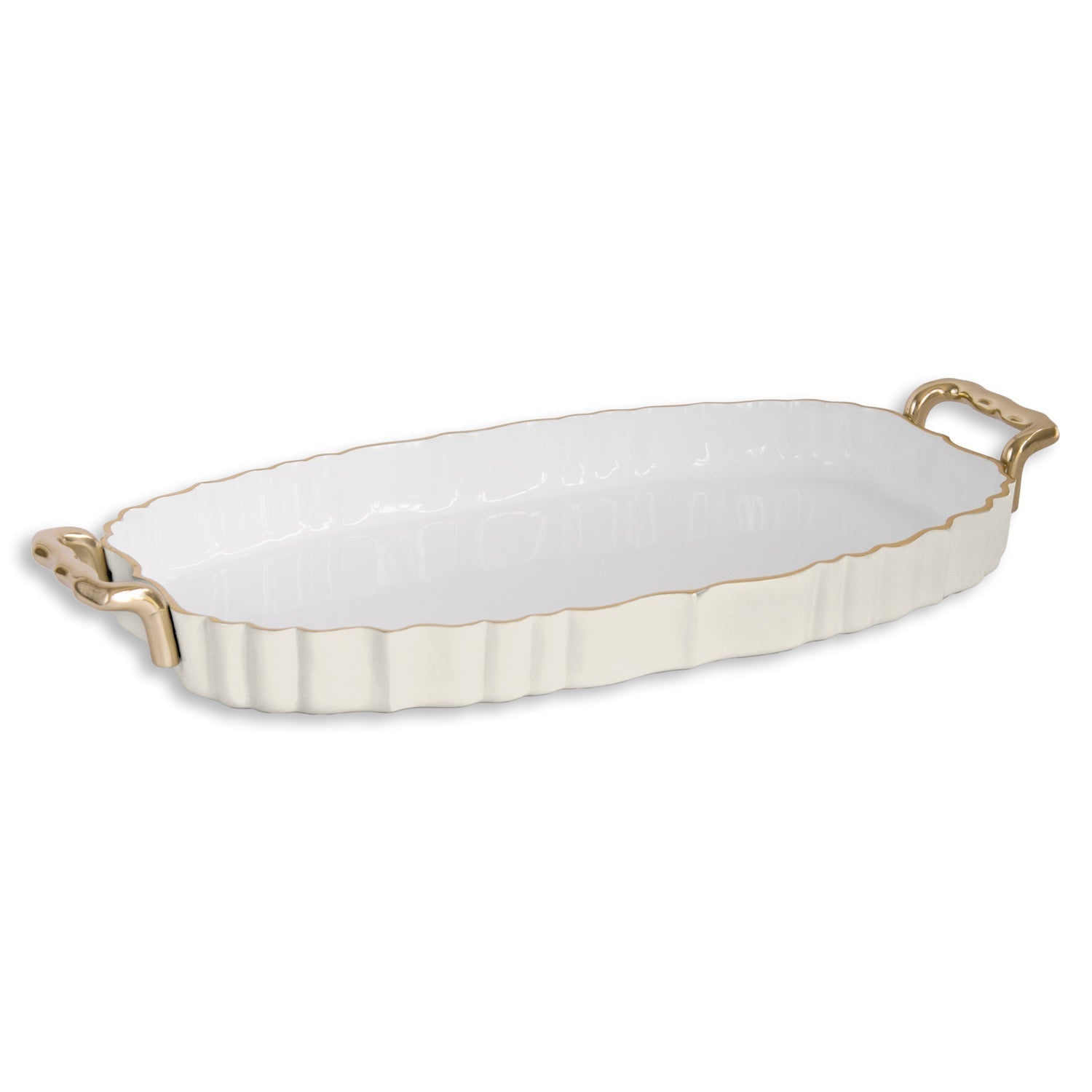 Beatriz Ball Servware Beatriz Ball ENCANTO Vintage Fluted Oval Tray with Handles Cream and White