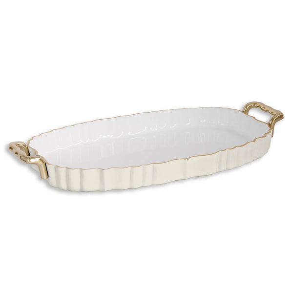 Beatriz Ball Servware Beatriz Ball ENCANTO Vintage Fluted Oval Tray with Handles Cream and White