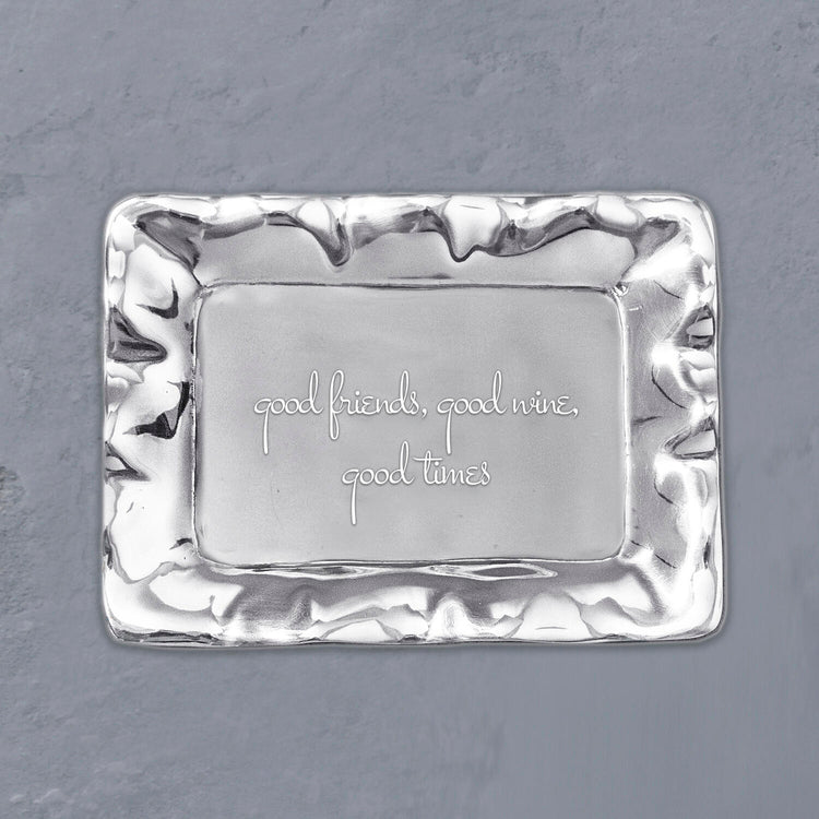 Beatriz Ball Giftware Beatriz Ball GIFTABLES Vento Rectangular Engraved Tray "good friends, good wine, good times"
