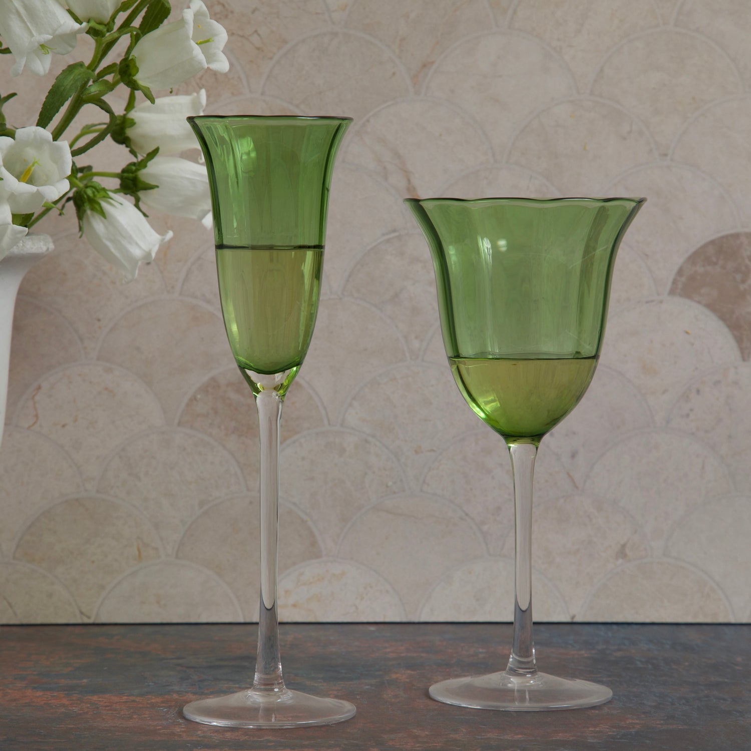 Beatriz Ball Giftware Beatriz Ball GLASS Blossom Champagne Flute Set of 4 (Green)