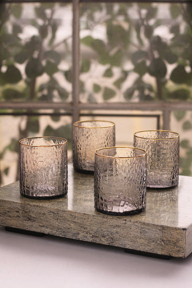 Beatriz Ball Serveware Beatriz Ball Glass Croc Smoke Dof With Gold Rim 4 Pc Set
