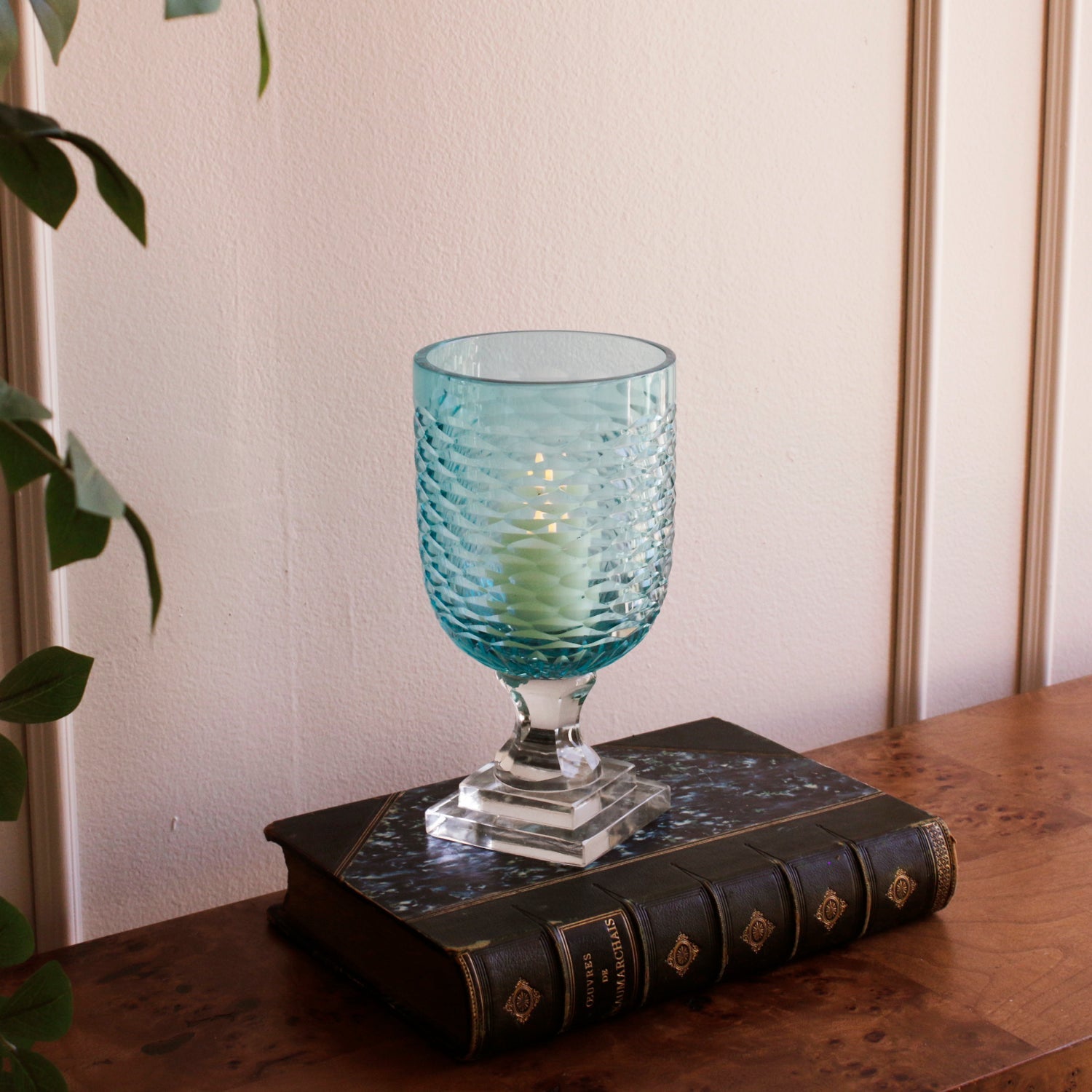 Beatriz Ball Home Decor Beatriz Ball GLASS Eclat Small Hurricane Pale Blue & Clear