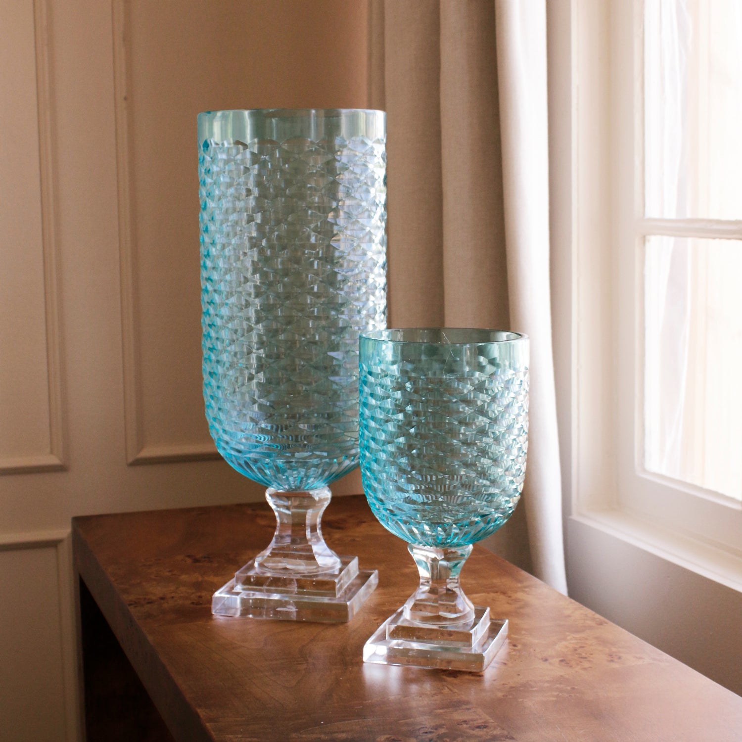 Beatriz Ball Home Decor Beatriz Ball GLASS Eclat Tall Hurricane Pale Blue & Clear