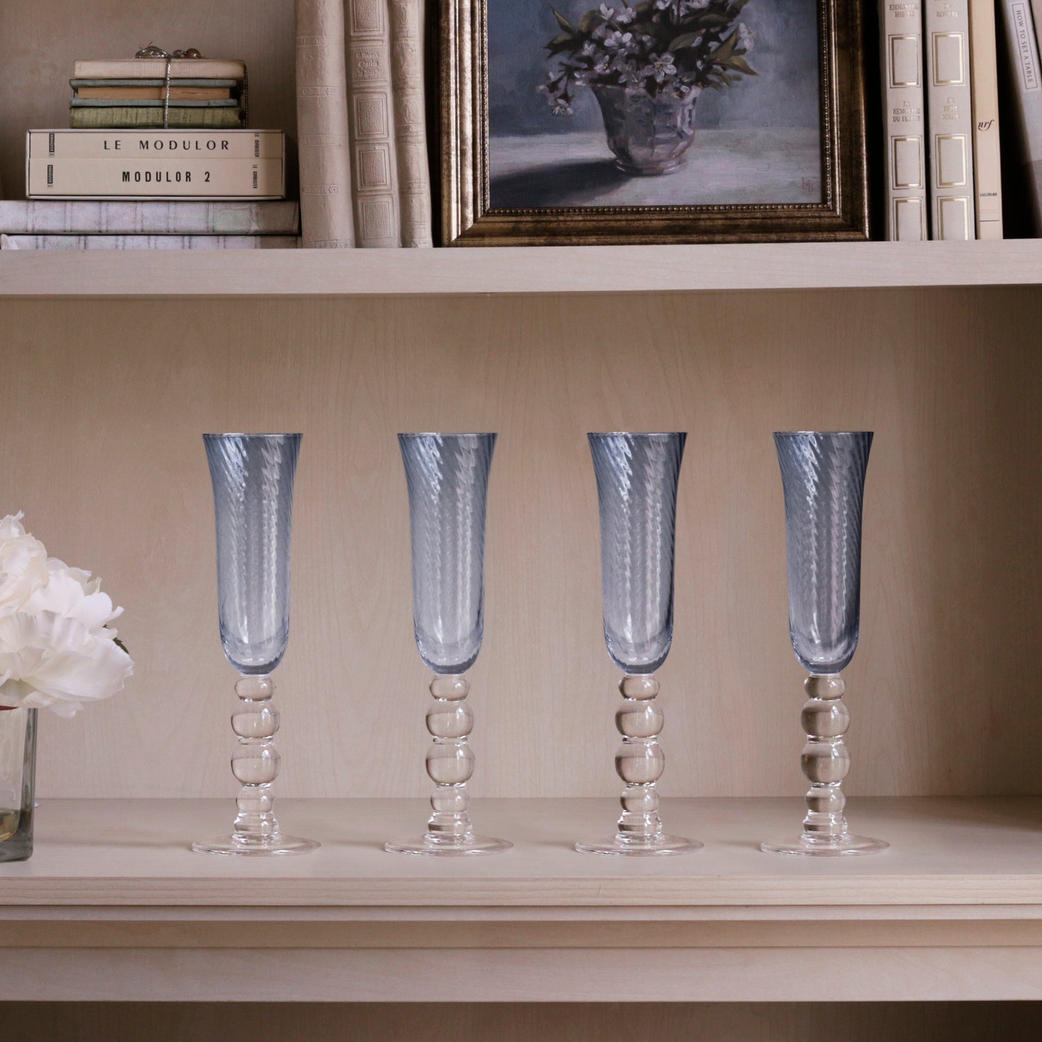Beatriz Ball Serveware Beatriz Ball GLASS French Swirl Champagne Flute Set of 4 (Blue)