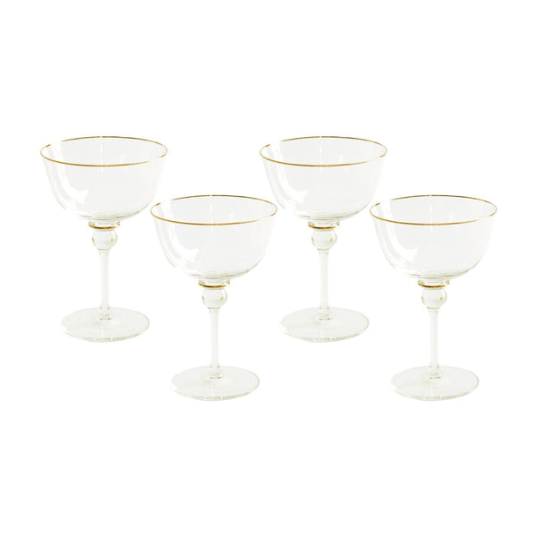 Beatriz Ball Giftware Beatriz Ball GLASS Lucette Coupe with Gold Rim Set of 4 (Clear and Gold)