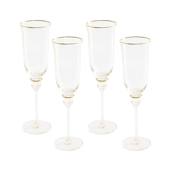 Beatriz Ball Giftware Beatriz Ball GLASS Lucette Flute with Gold Rim Set of 4 (Clear and Gold)