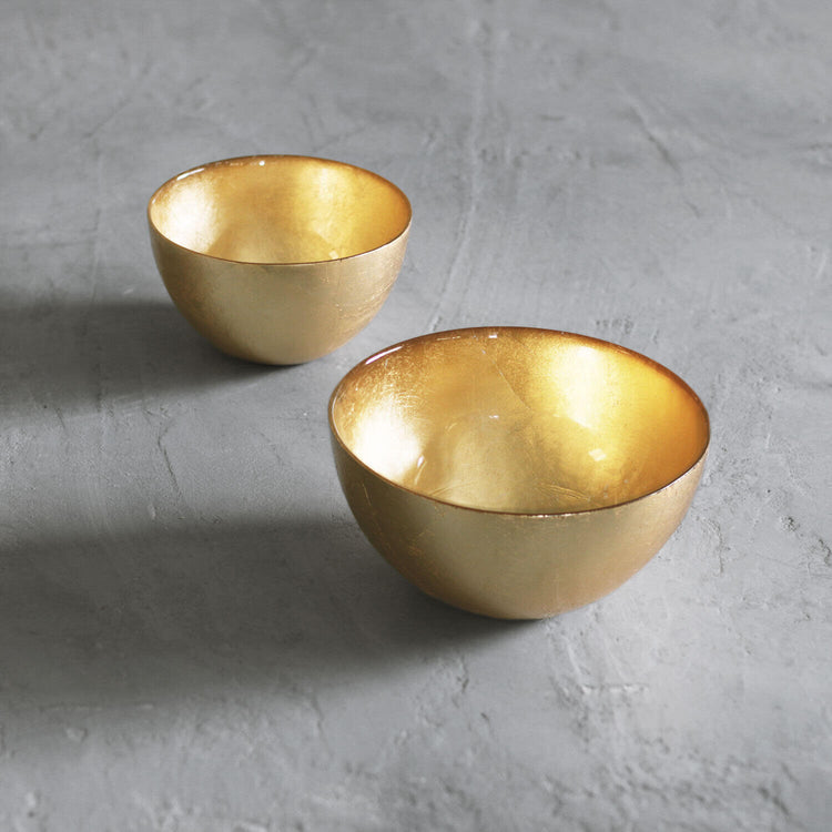 Beatriz Ball Serveware Beatriz Ball GLASS New Orleans Round Foil Leafing Bowl Set of 2 (Gold)