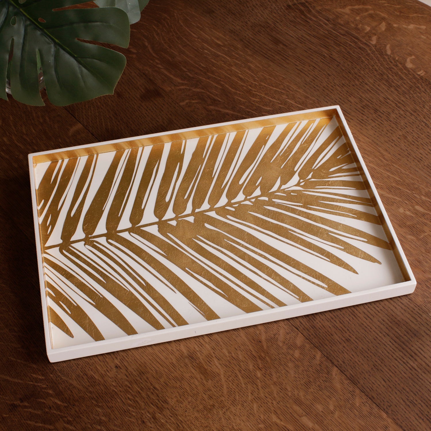 Beatriz Ball Serveware Beatriz Ball INDOCHINE Large  Lacquered Palm Tray White and Gold
