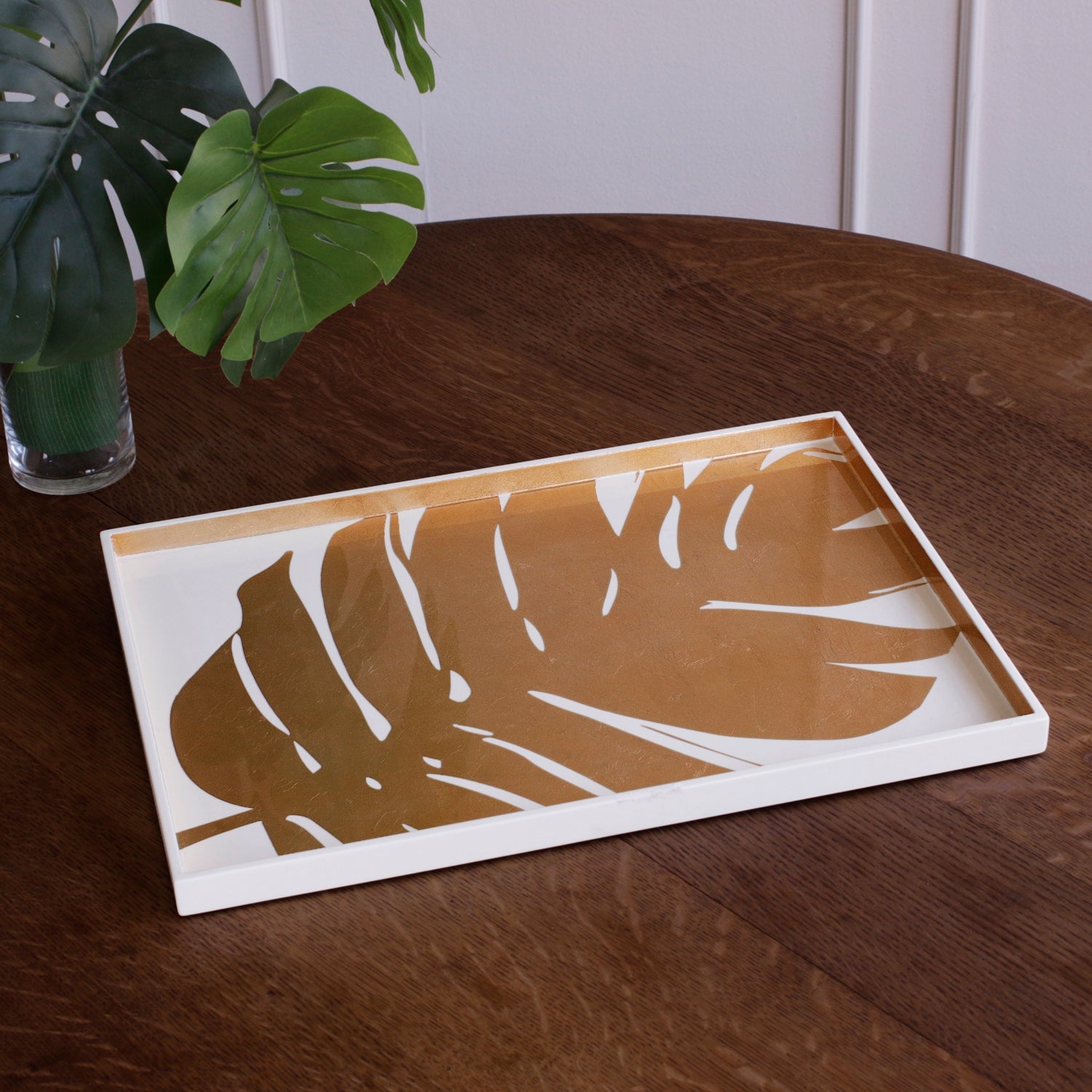 Beatriz Ball Serveware Beatriz Ball INDOCHINE Large Lacquered PhilodendronTray White and Gold