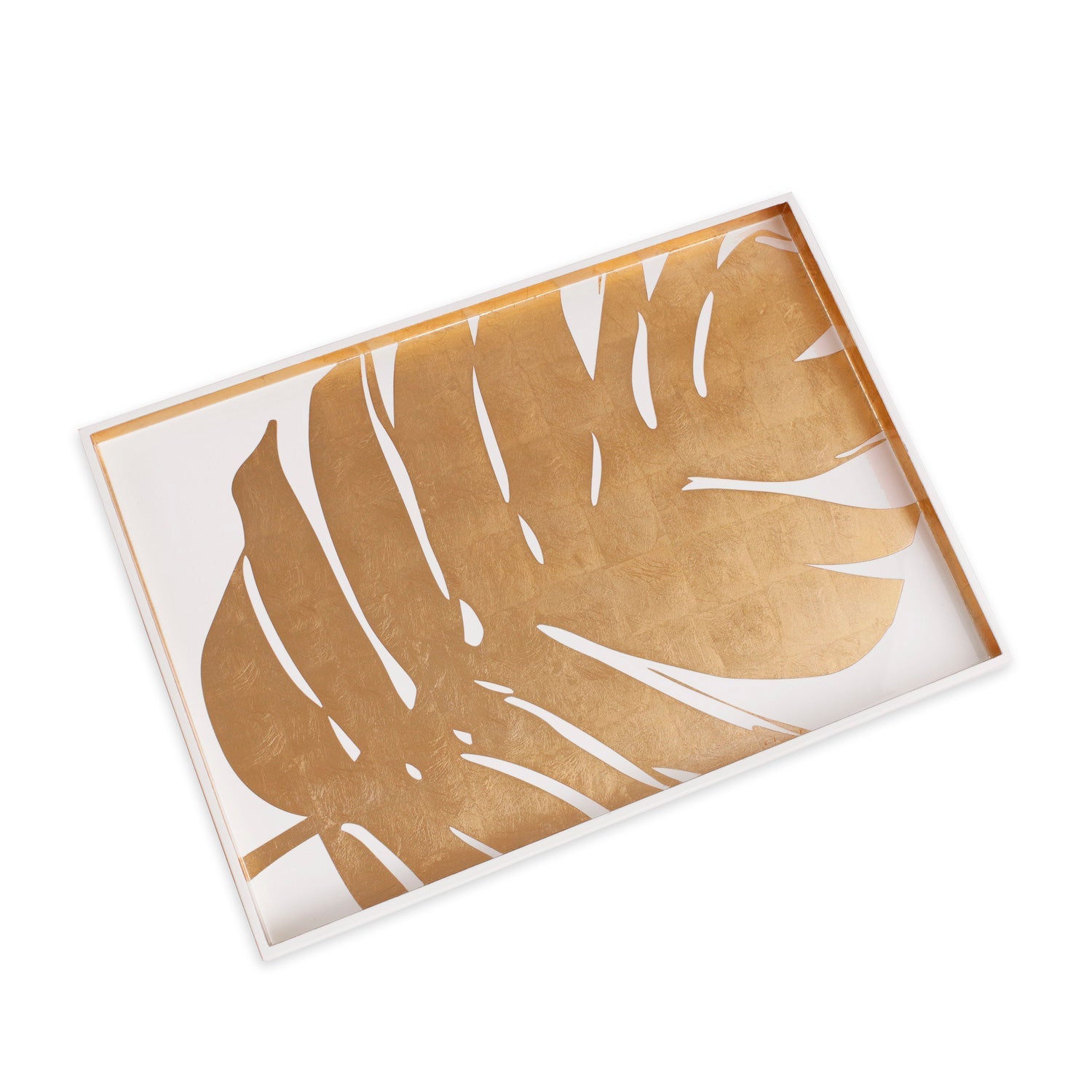 Beatriz Ball Serveware Beatriz Ball INDOCHINE Large Lacquered PhilodendronTray White and Gold