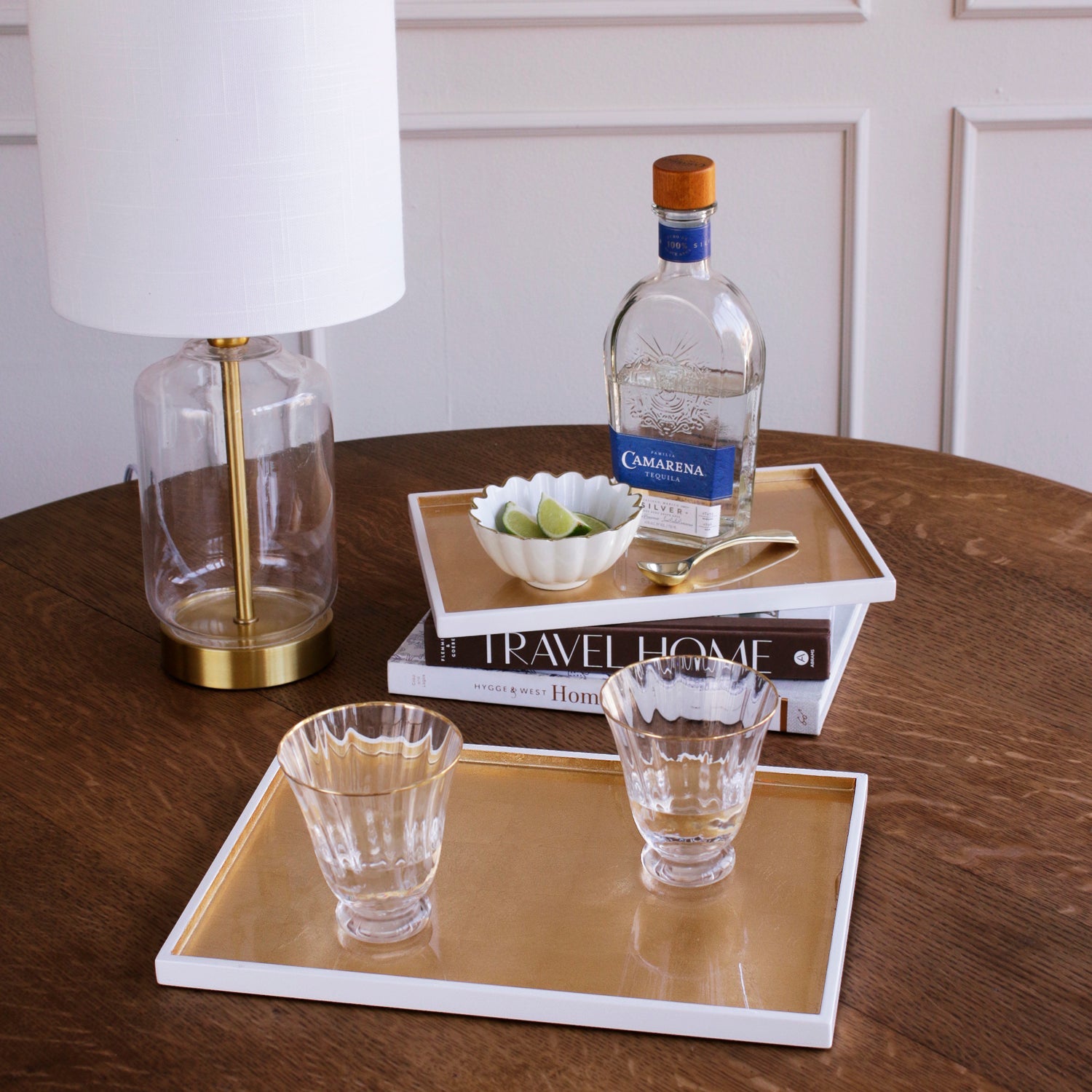 Beatriz Ball Serveware Beatriz Ball INDOCHINE Rectangle Lacquered Trays Set of 2  White and Gold