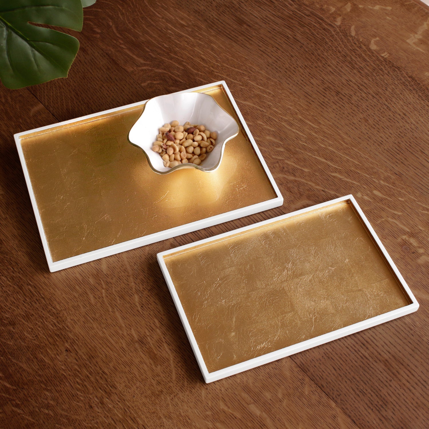 Beatriz Ball Serveware Beatriz Ball INDOCHINE Rectangle Lacquered Trays Set of 2  White and Gold