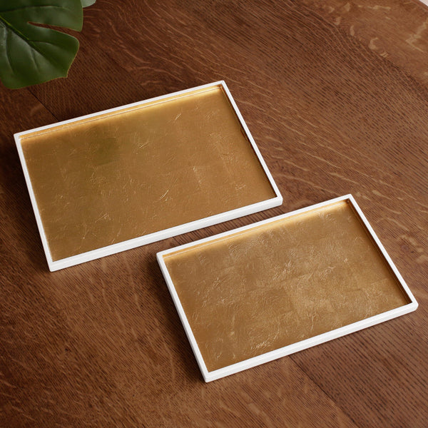 Beatriz Ball Serveware Beatriz Ball INDOCHINE Rectangle Lacquered Trays Set of 2  White and Gold