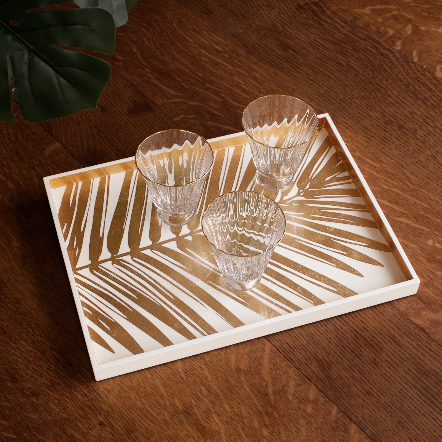 Beatriz Ball Serveware Beatriz Ball INDOCHINE Small Lacquered Palm Tray White and Gold