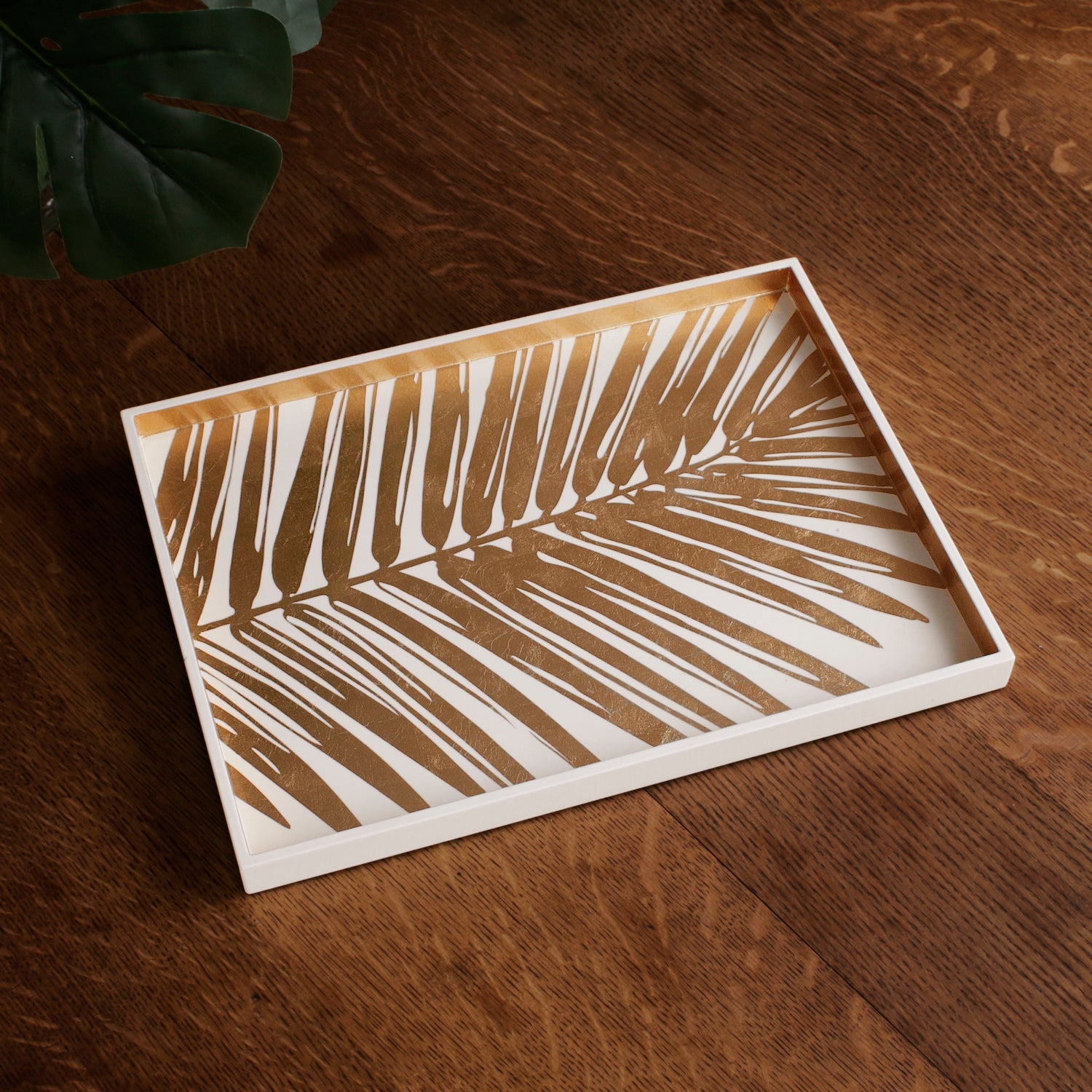 Beatriz Ball Serveware Beatriz Ball INDOCHINE Small Lacquered Palm Tray White and Gold