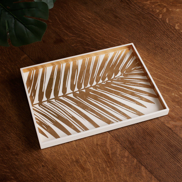 Beatriz Ball Serveware Beatriz Ball INDOCHINE Small Lacquered Palm Tray White and Gold