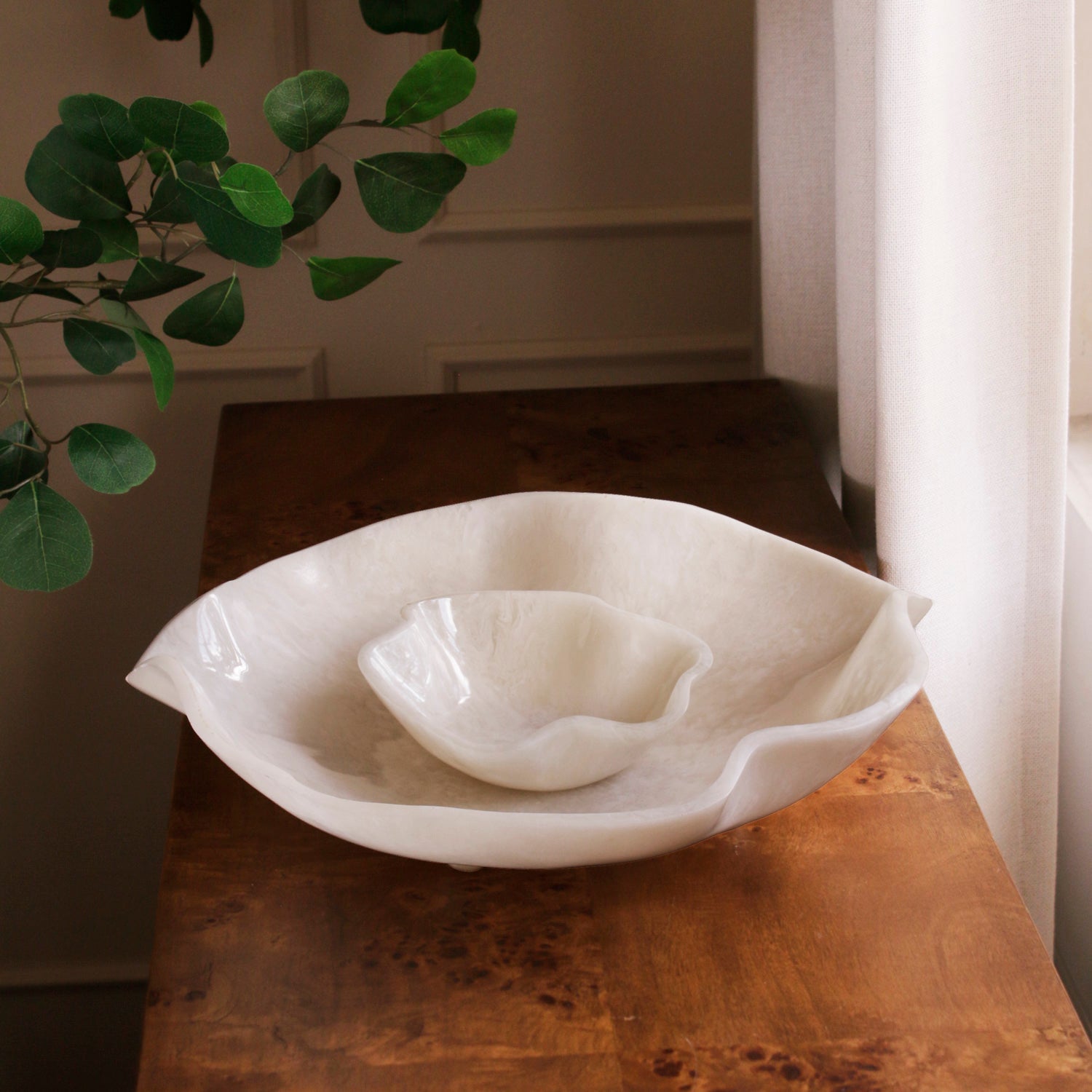 Beatriz Ball Serveware Beatriz Ball RESIN Alabaster Bowl with Dip White Swirl
