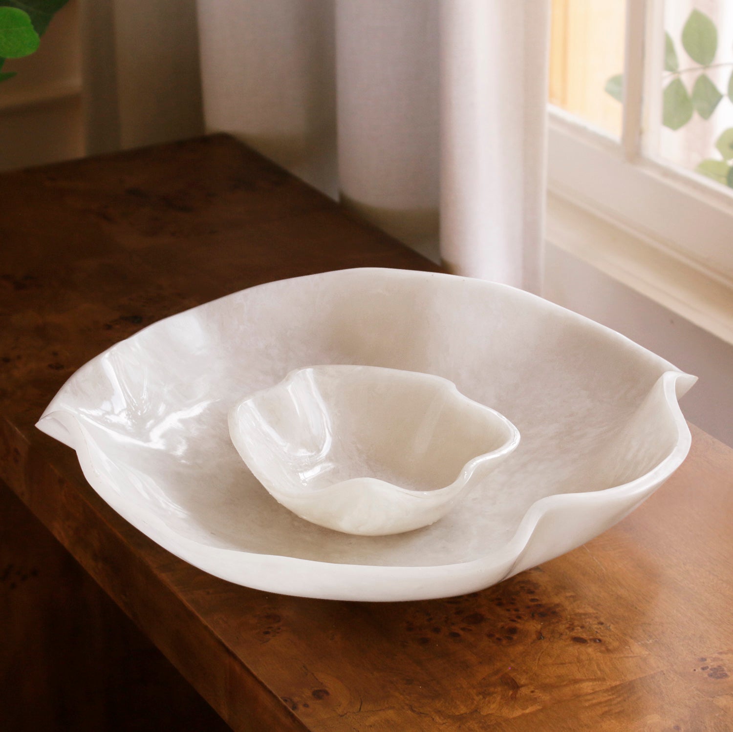 Beatriz Ball Serveware Beatriz Ball RESIN Alabaster Bowl with Dip White Swirl
