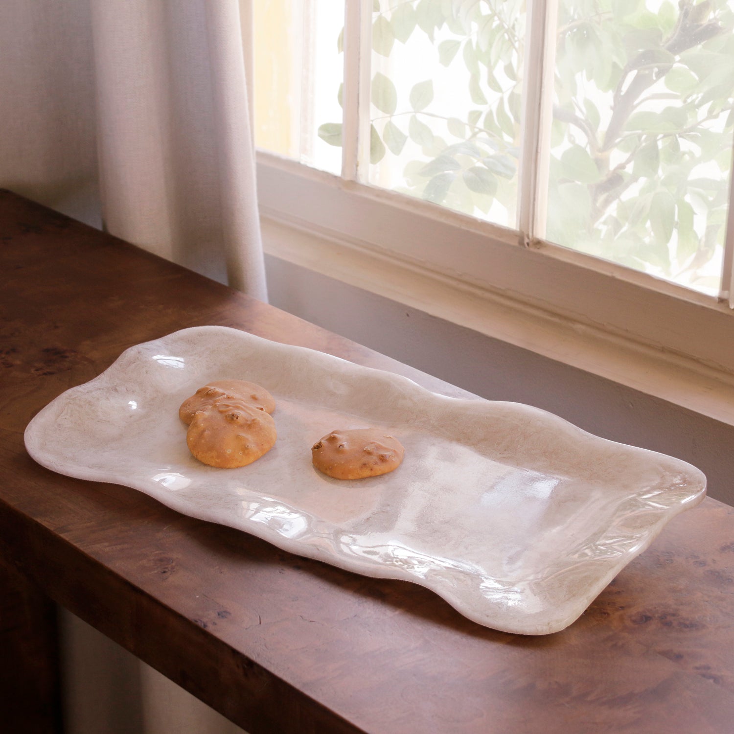 Beatriz Ball Serveware Beatriz Ball RESIN Alabaster Long Rectangle Tray White Swirl