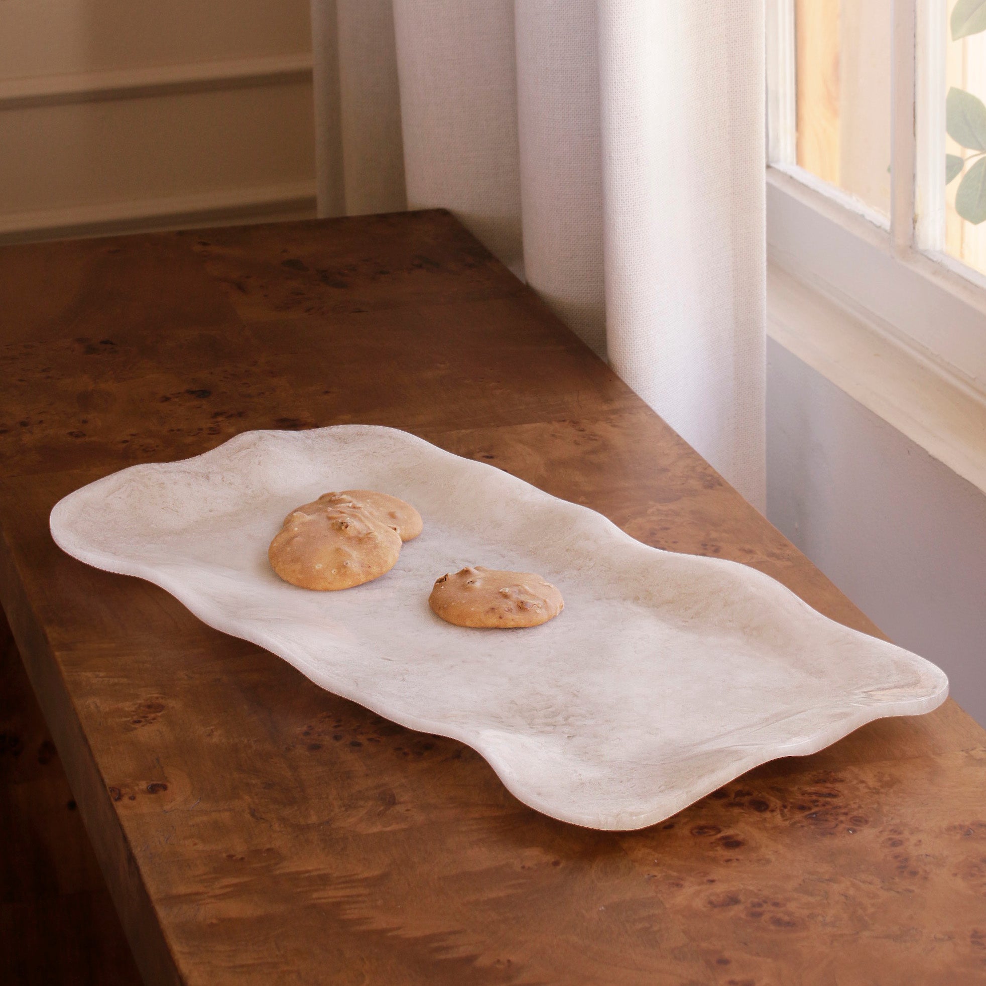 Beatriz Ball Serveware Beatriz Ball RESIN Alabaster Long Rectangle Tray White Swirl