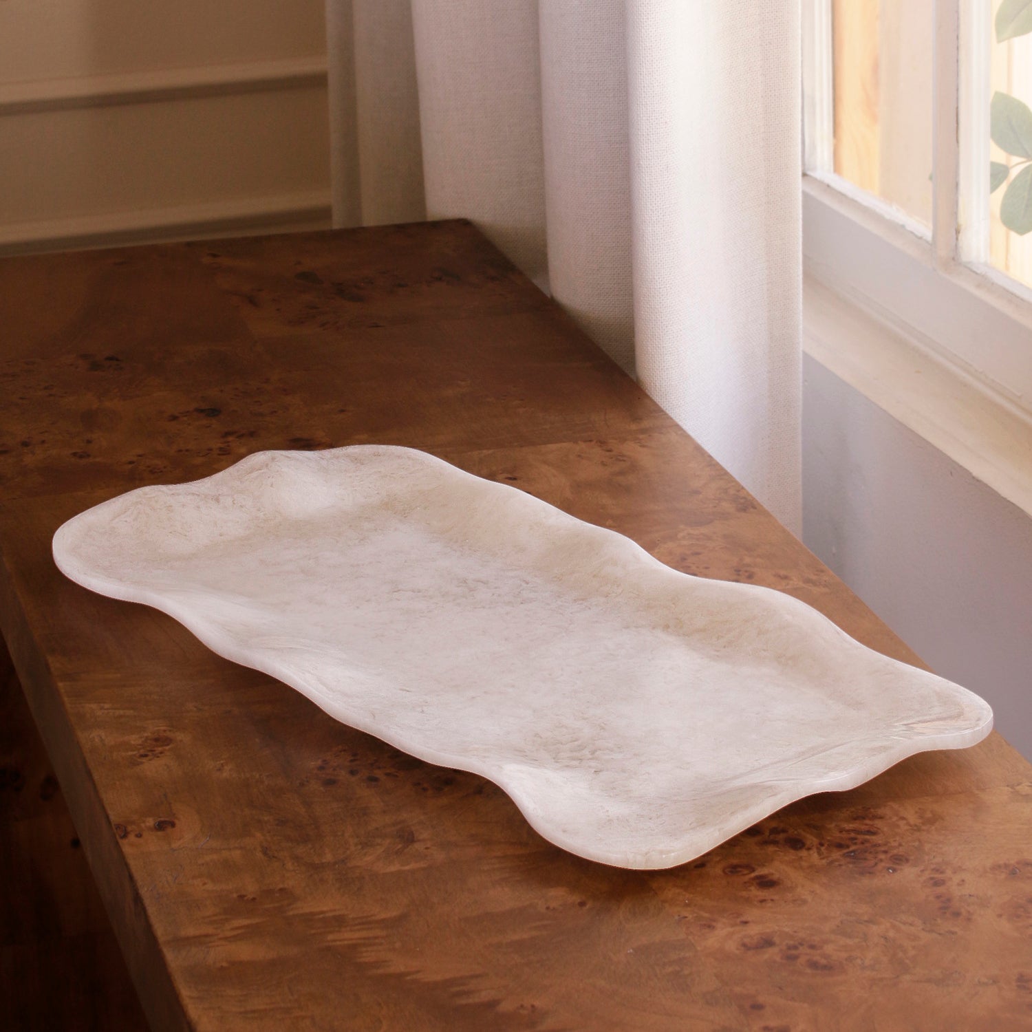 Beatriz Ball Serveware Beatriz Ball RESIN Alabaster Long Rectangle Tray White Swirl