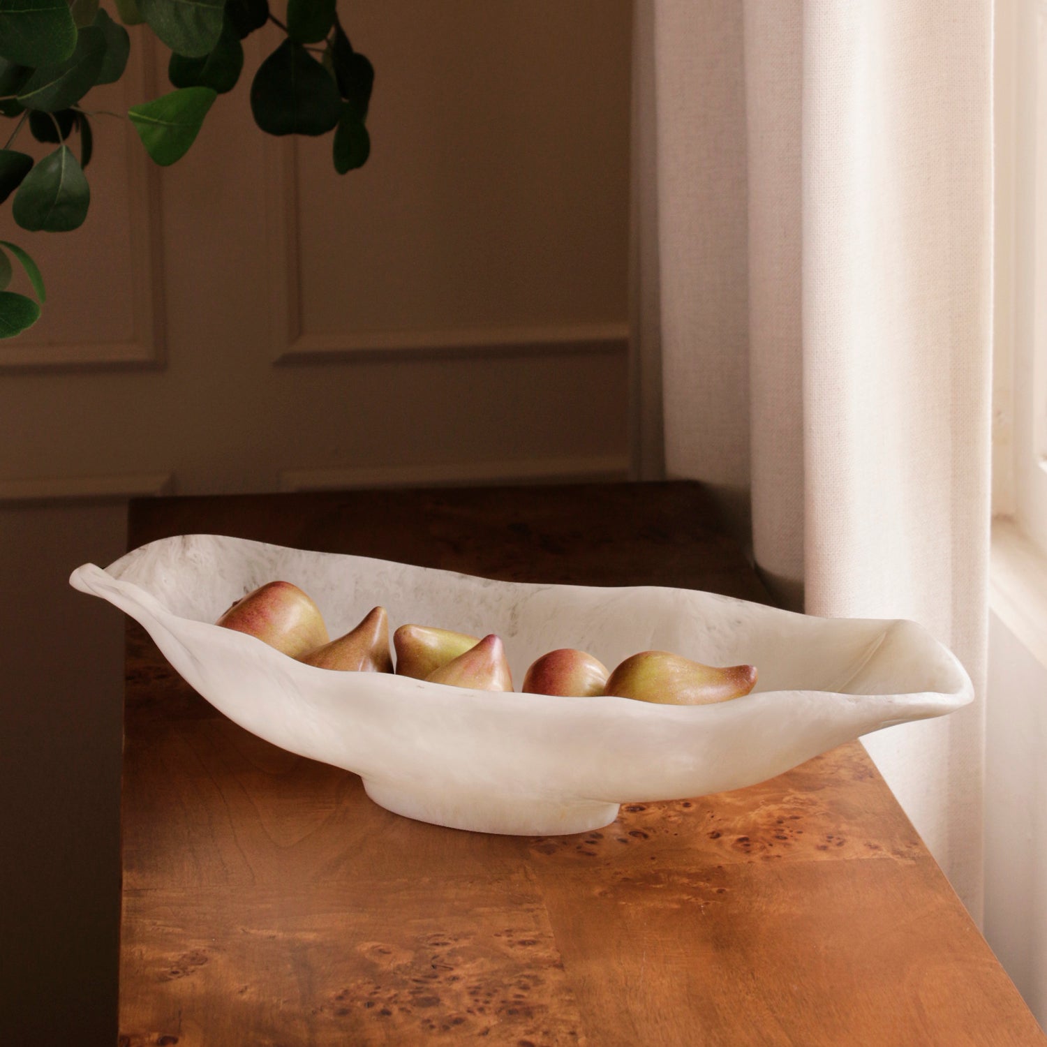 Beatriz Ball Serveware Beatriz Ball RESIN Alabaster Medium Oval Bowl White Swirl
