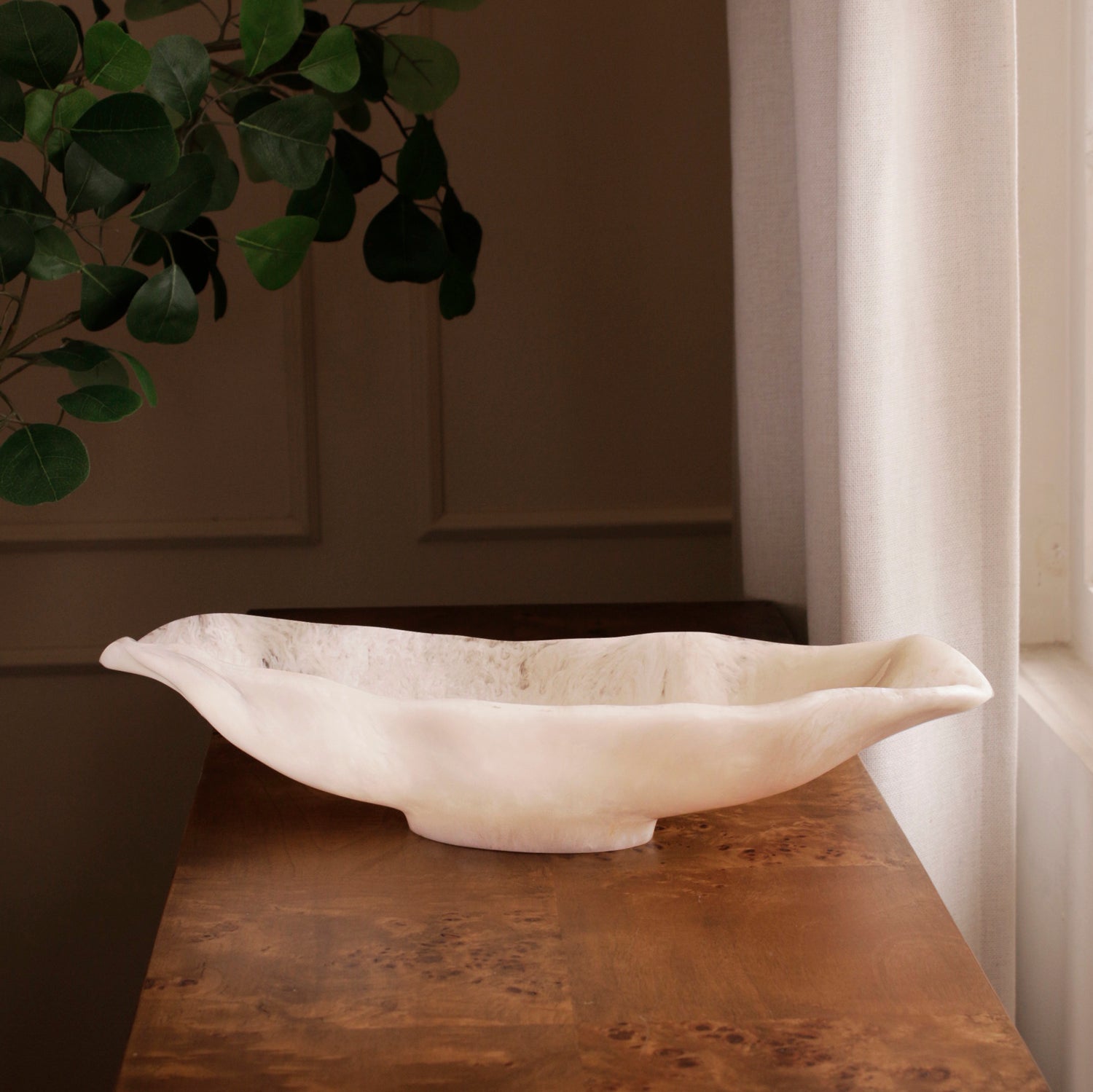 Beatriz Ball Serveware Beatriz Ball RESIN Alabaster Medium Oval Bowl White Swirl
