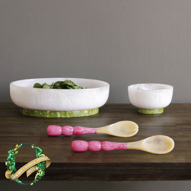 Beatriz Ball Serveware Beatriz Ball RESIN Rio Large Oval Bowl with Base (White and Green) - SHIPPING 4-6 WEEKS
