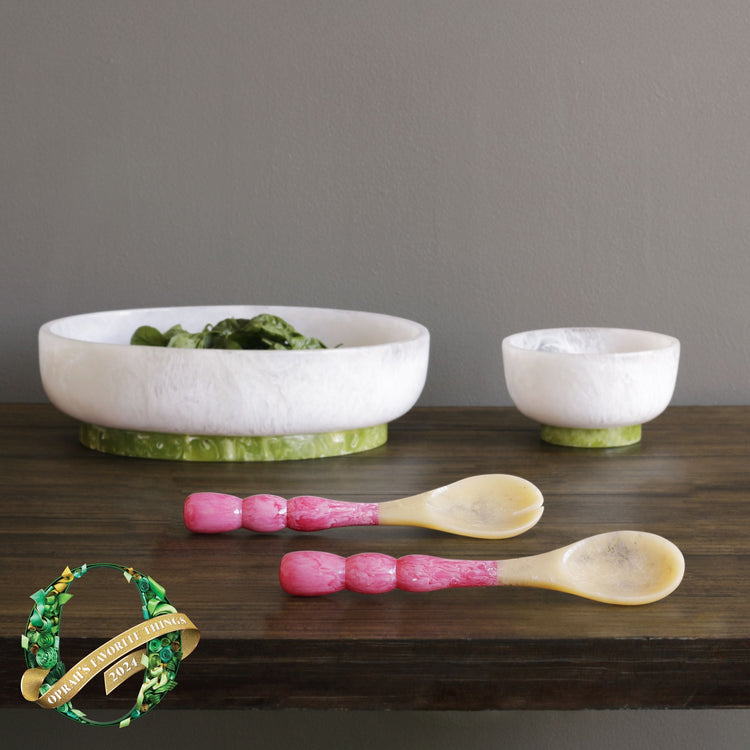 Beatriz Ball Serveware Beatriz Ball RESIN Rio Large Oval Bowl with Base (White and Green) - SHIPPING 4-6 WEEKS