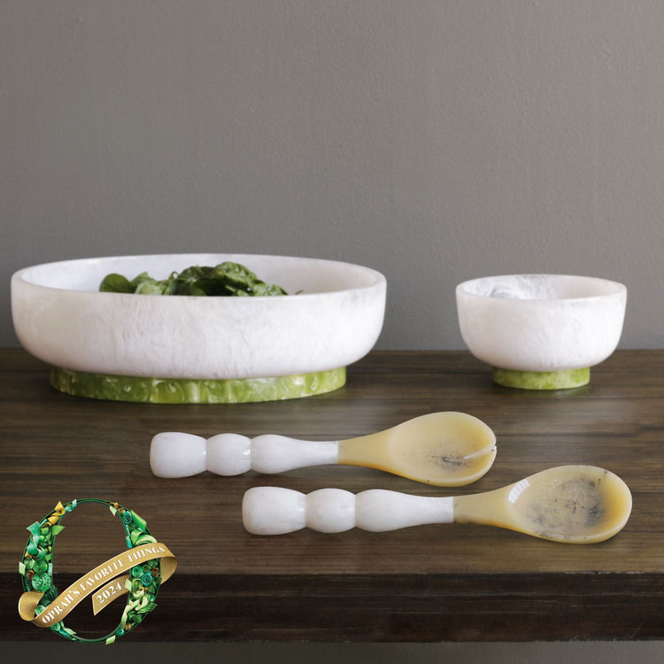 Beatriz Ball Serveware Beatriz Ball RESIN Rio Large Oval Bowl with Base (White and Green) - SHIPPING 4-6 WEEKS