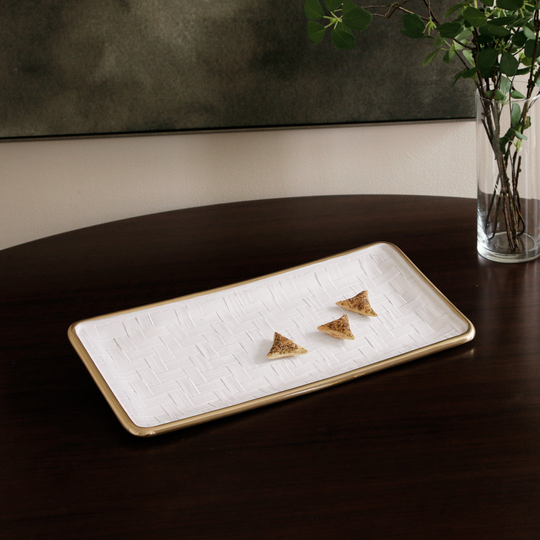 Beatriz Ball Serveware Beatriz Ball THANNI Bahamas Long Rectangle Tray (White and Gold)