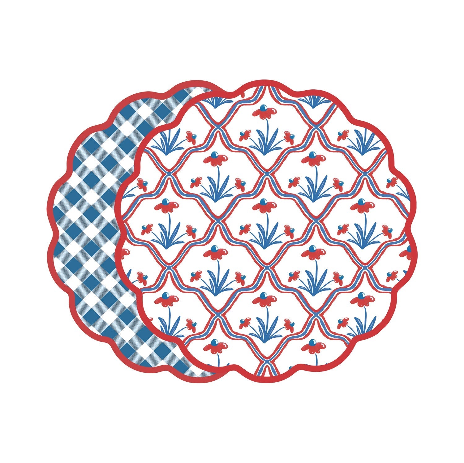 Beatriz Ball Giftware Beatriz Ball VIDA Americana Floral and Gingham Reversible Placemats Set of 4 (Red and Blue) - PRE-ORDER