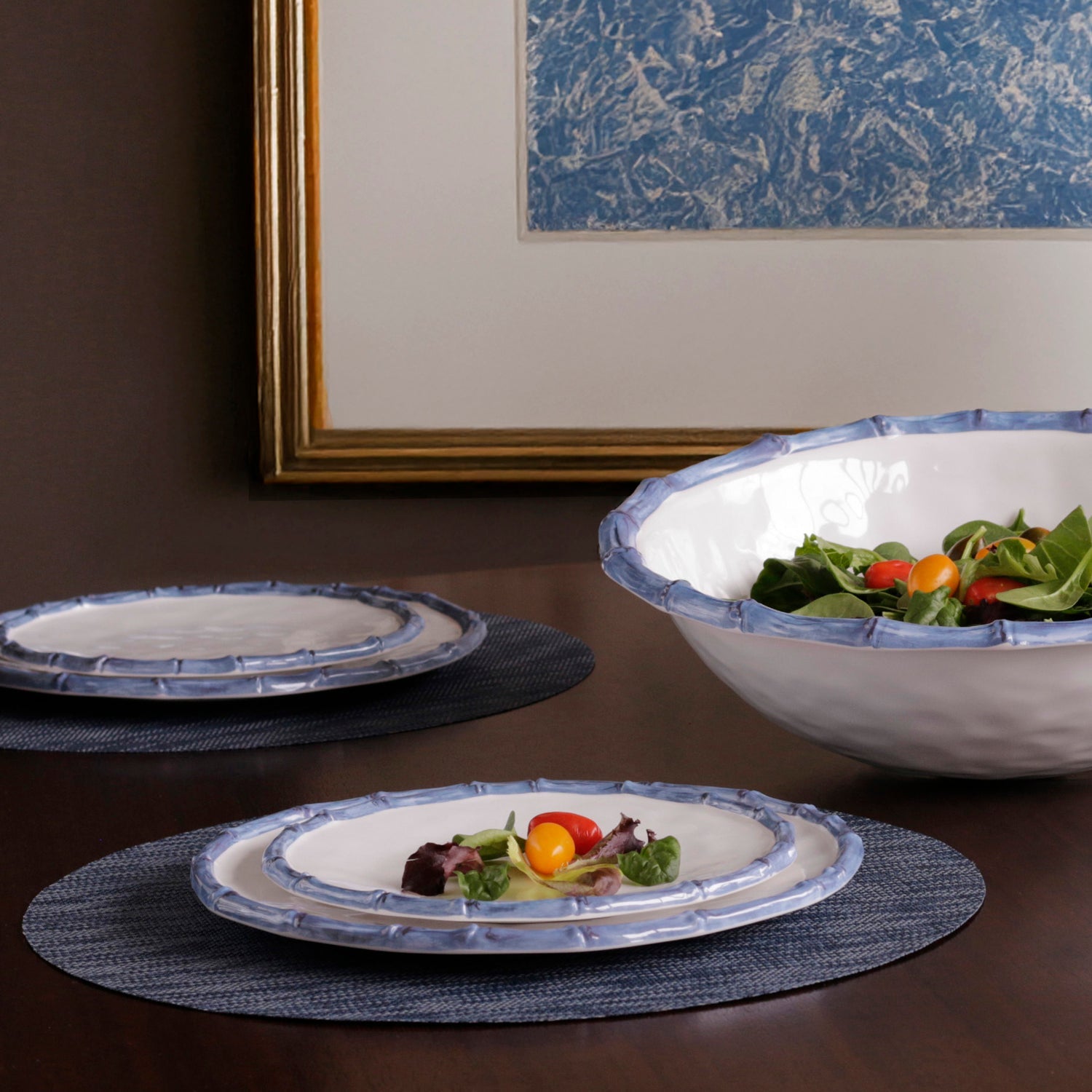 Beatriz Ball Serveware Beatriz Ball VIDA Bamboo 9" Salad Plate Set of 4 (White and Blue)