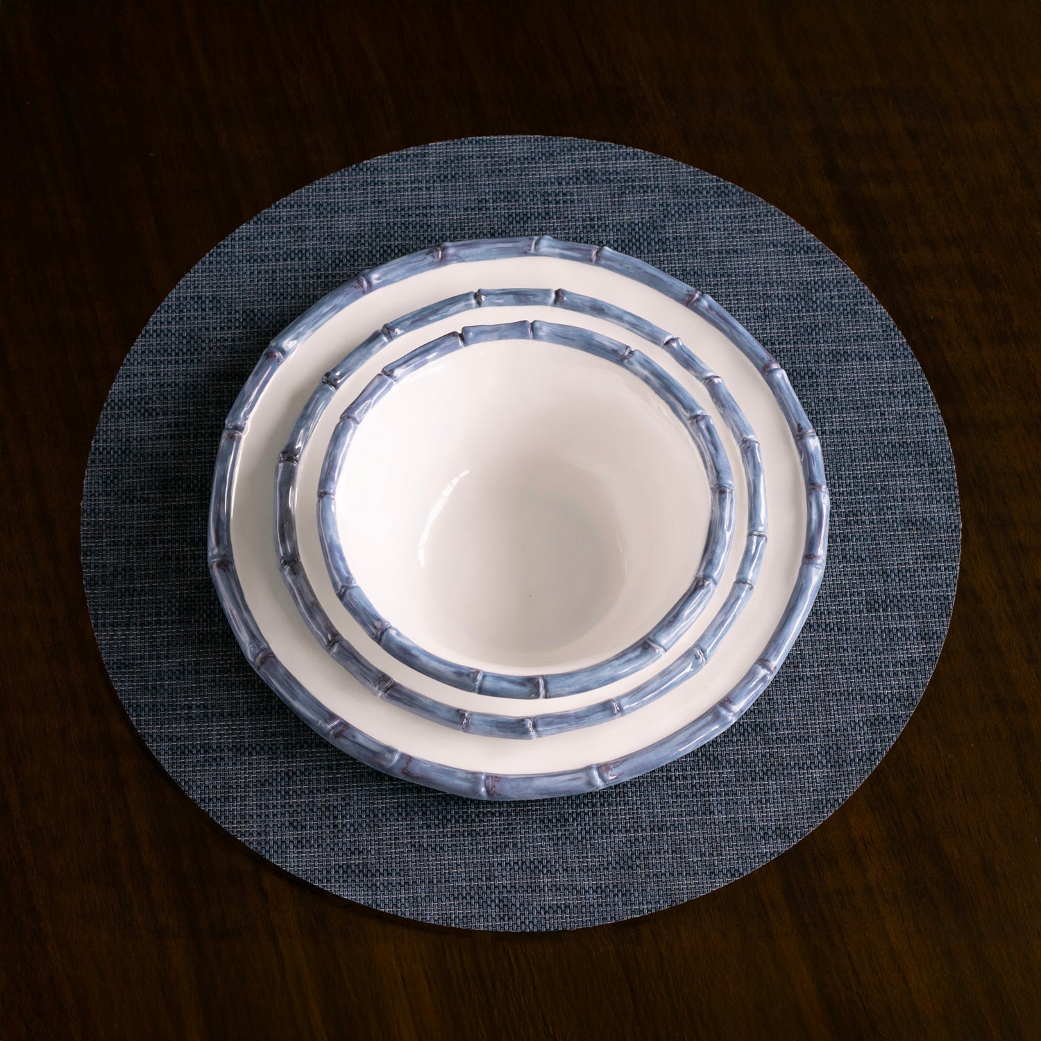 Beatriz Ball Serveware Beatriz Ball VIDA Bamboo 9" Salad Plate Set of 4 (White and Blue)