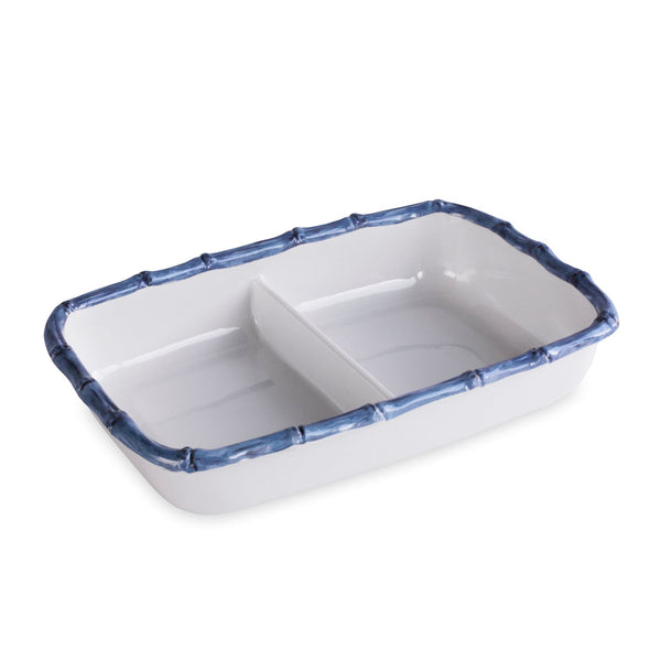 Beatriz Ball Serveware Beatriz Ball VIDA Bamboo Double Casserole (White and Blue)