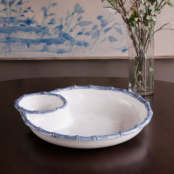 Beatriz Ball Serveware Beatriz Ball VIDA Bamboo Large Chip & Dip Bowl (White and Blue)