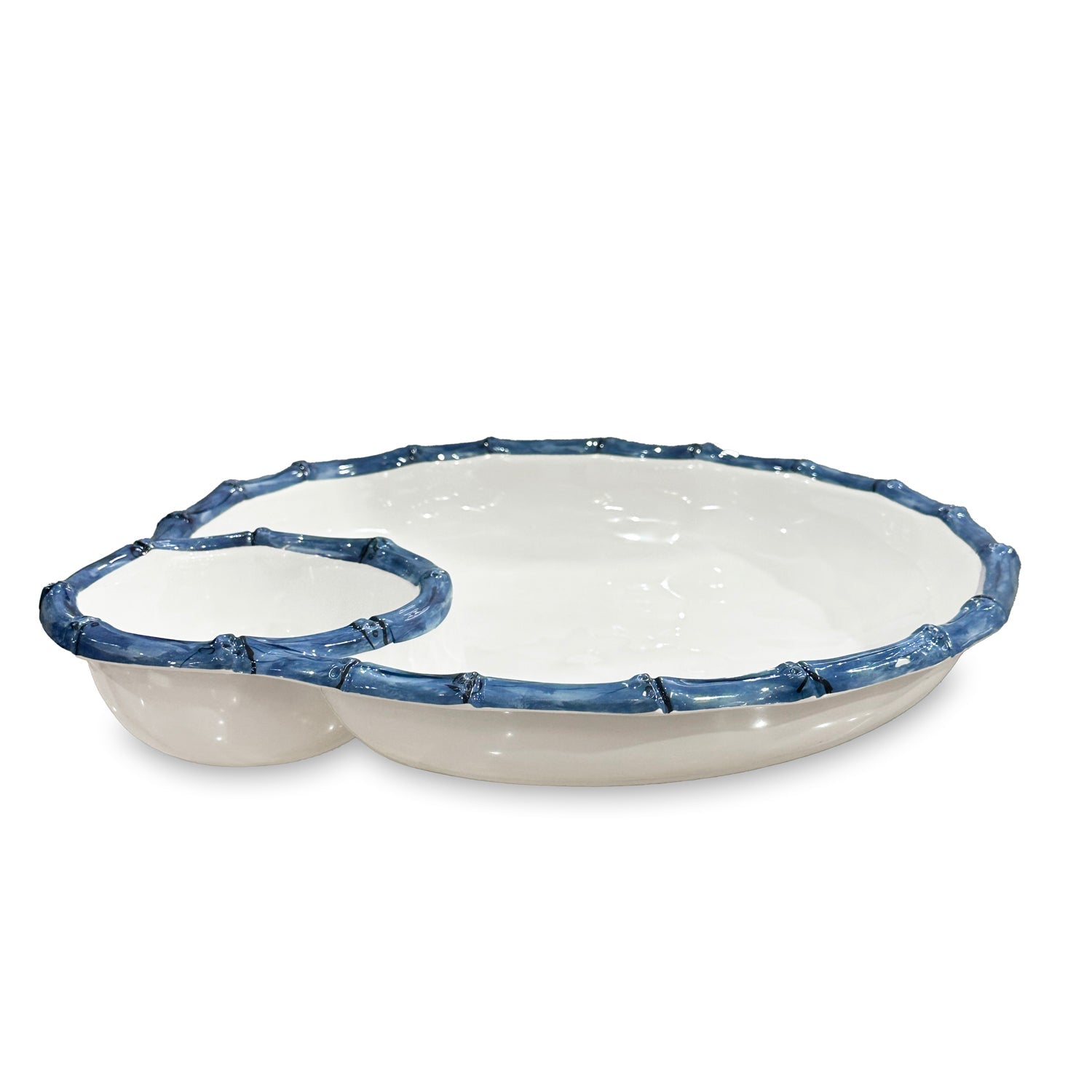 Beatriz Ball Serveware Beatriz Ball VIDA Bamboo Large Chip & Dip Bowl (White and Blue)