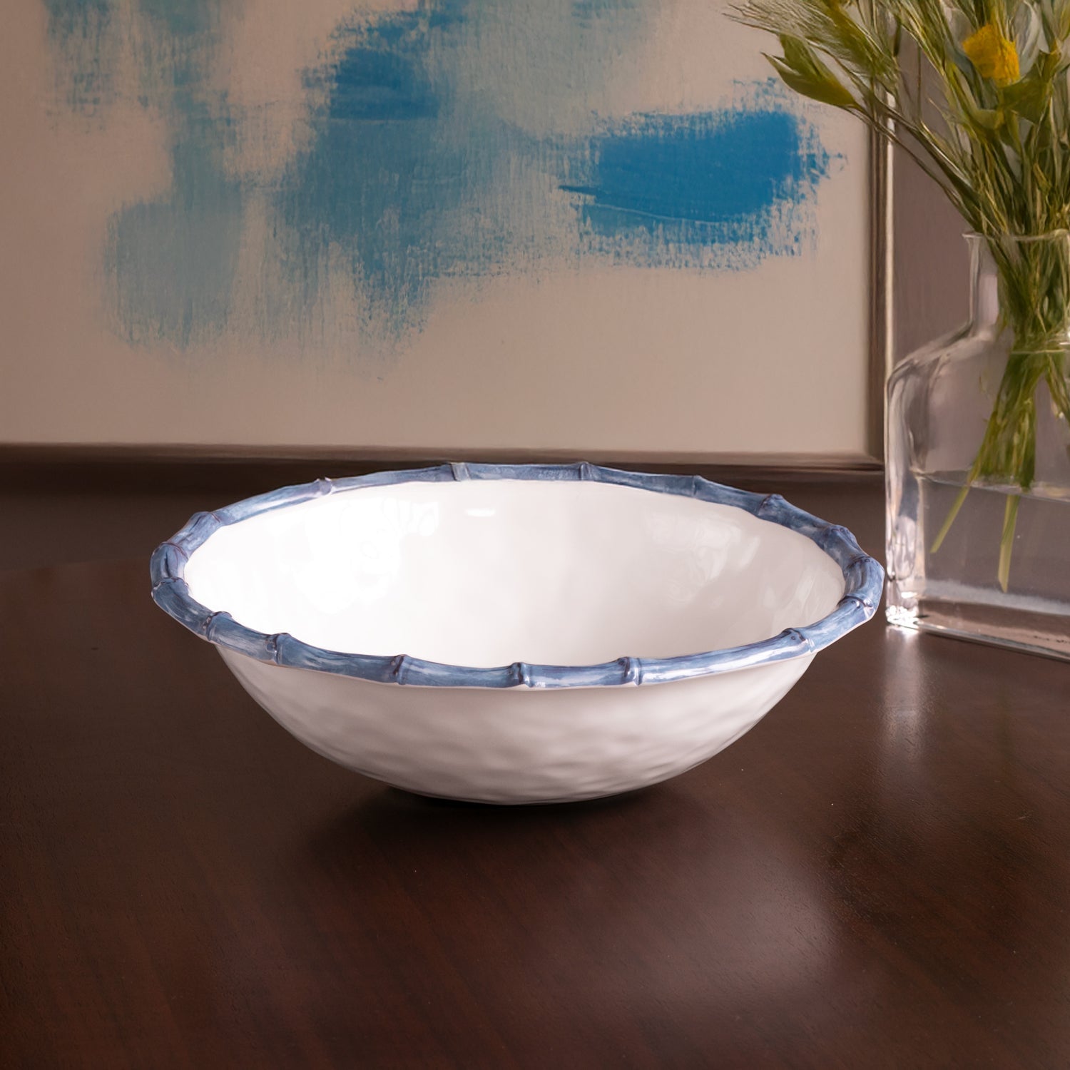 Beatriz Ball Serveware Beatriz Ball VIDA Bamboo Large Salad Bowl (White and Blue)