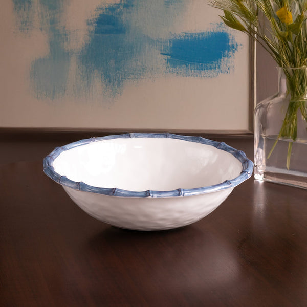 Beatriz Ball Serveware Beatriz Ball VIDA Bamboo Large Salad Bowl (White and Blue)