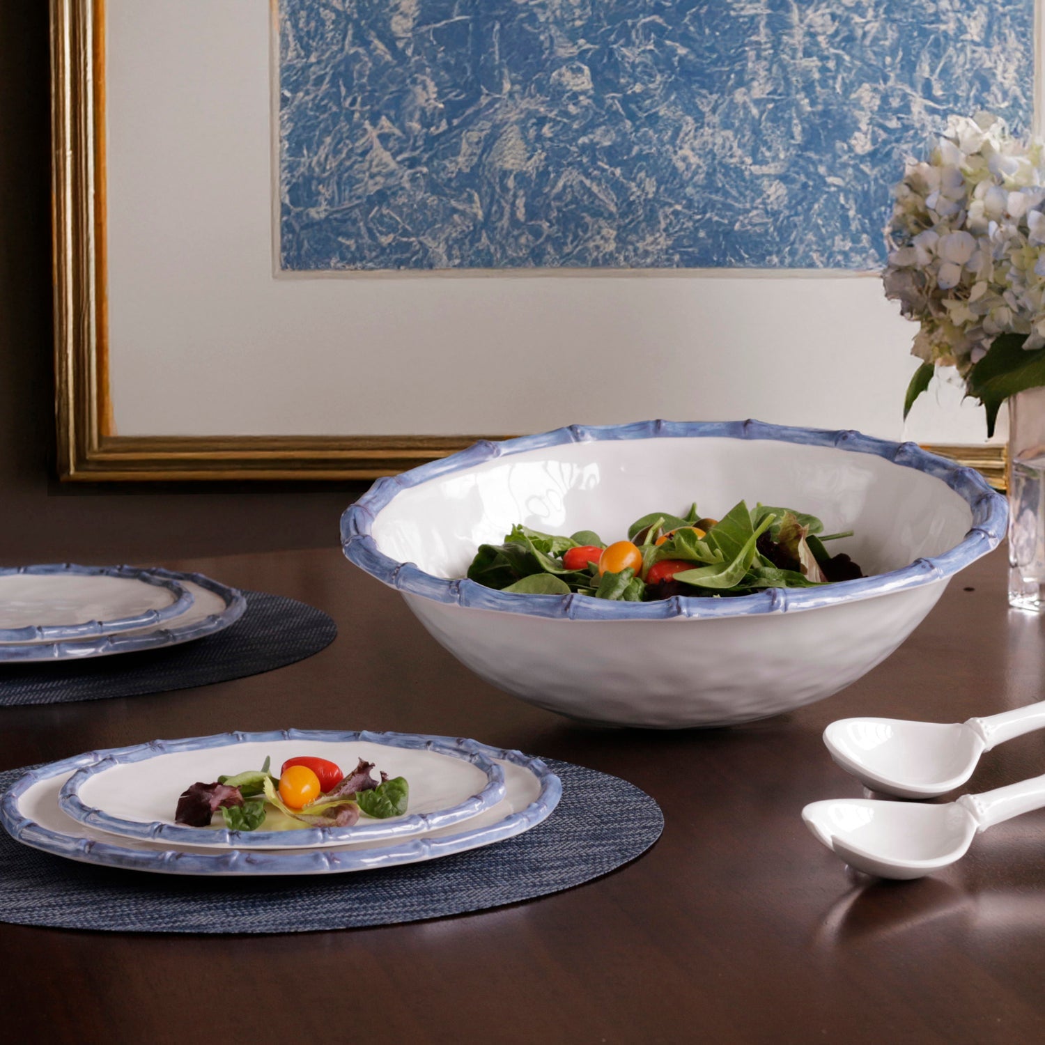 Beatriz Ball Serveware Beatriz Ball VIDA Bamboo Large Salad Bowl (White and Blue)