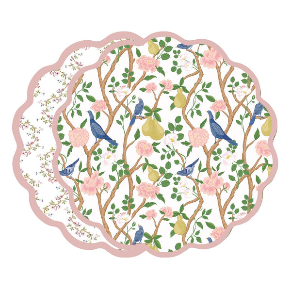 Beatriz Ball Giftware Beatriz Ball VIDA Birds, Pears and Vines Reversible Placemats Set of 4 (Pink & Green)