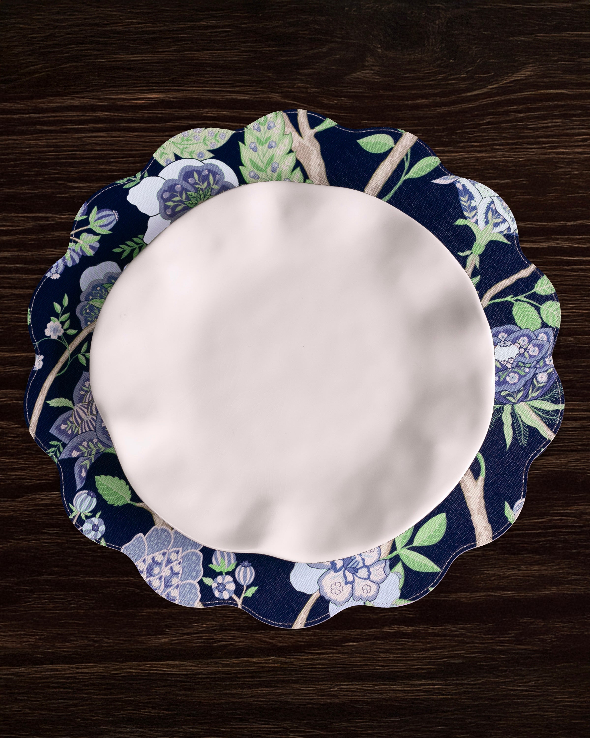 Beatriz Ball Giftware Beatriz Ball VIDA Blooms & Branches Reversible  Round Placemats Set of 4 Navy & Green