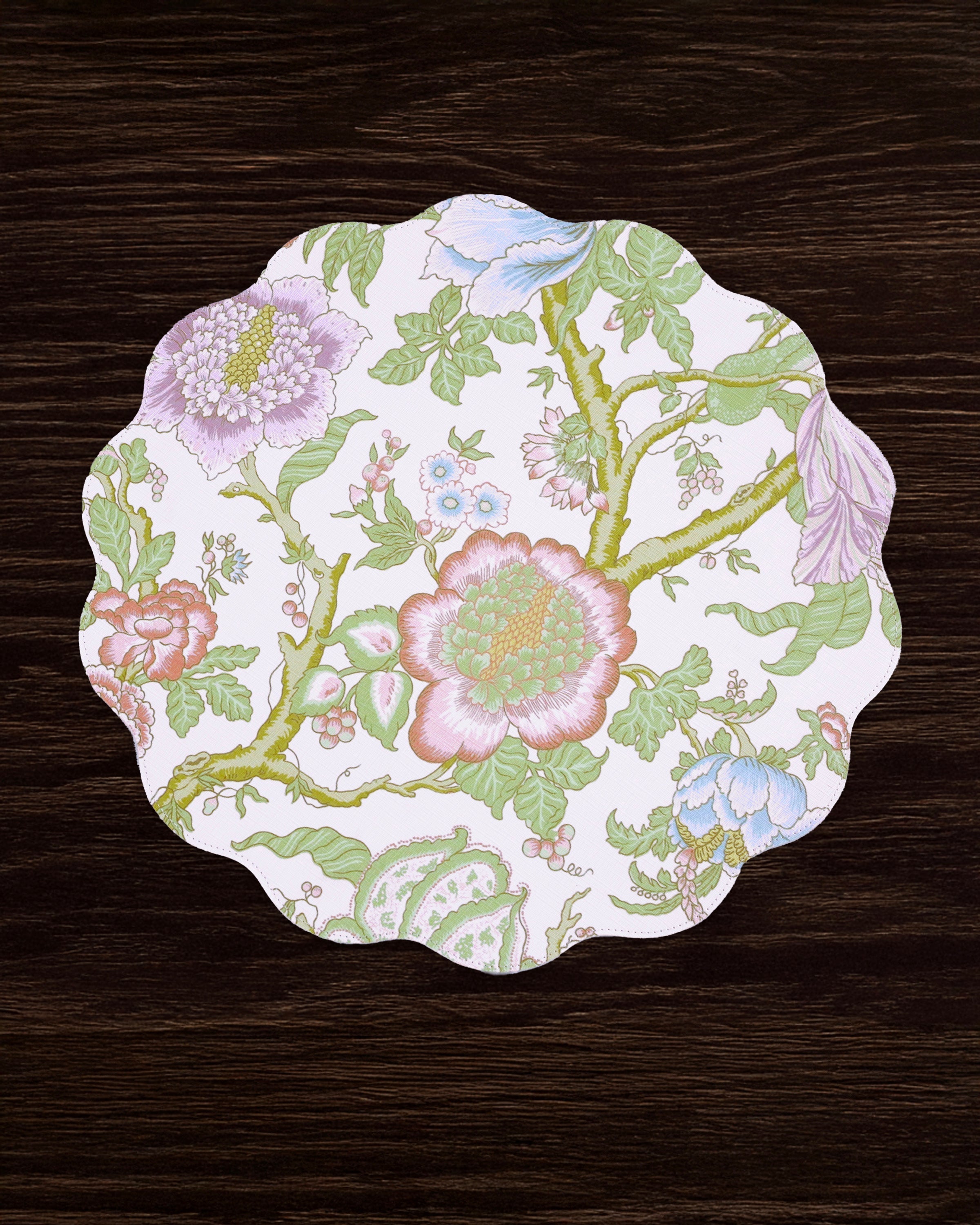 Beatriz Ball Giftware Beatriz Ball VIDA Blooms  & Branches Reversible  Round Placemats Set of 4 Pastel Pink & Blue