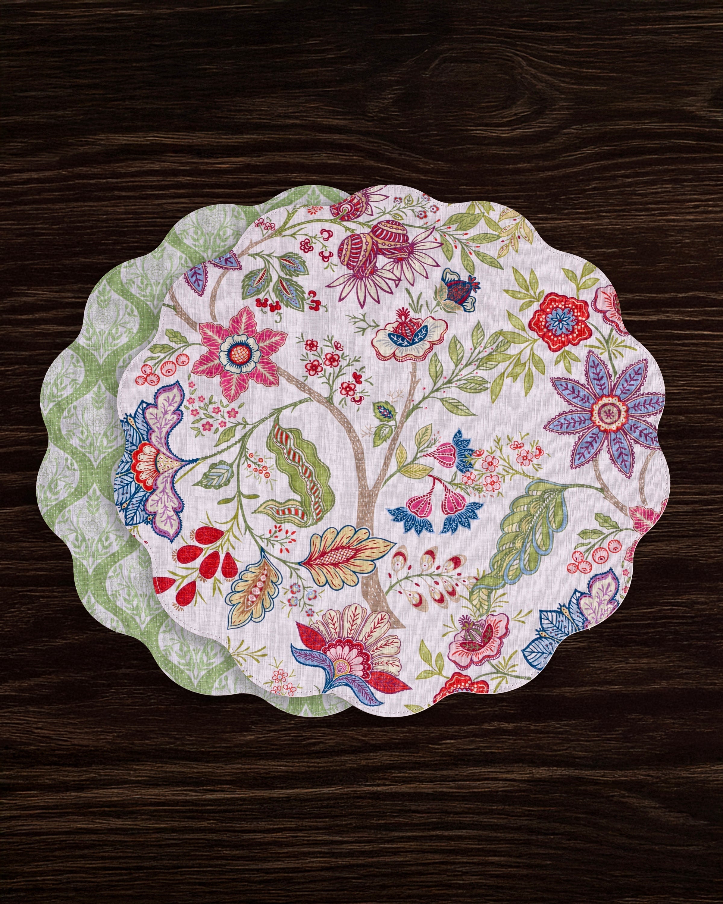 Beatriz Ball Giftware Beatriz Ball VIDA Blooms & Branches Reversible  Round Placemats Set of 4 Periwinkle & Peach
