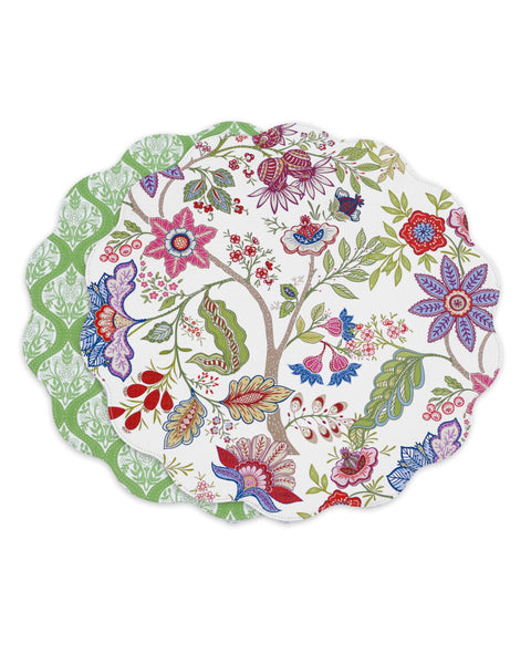 Beatriz Ball Giftware Beatriz Ball VIDA Blooms & Branches Reversible  Round Placemats Set of 4 Periwinkle & Peach
