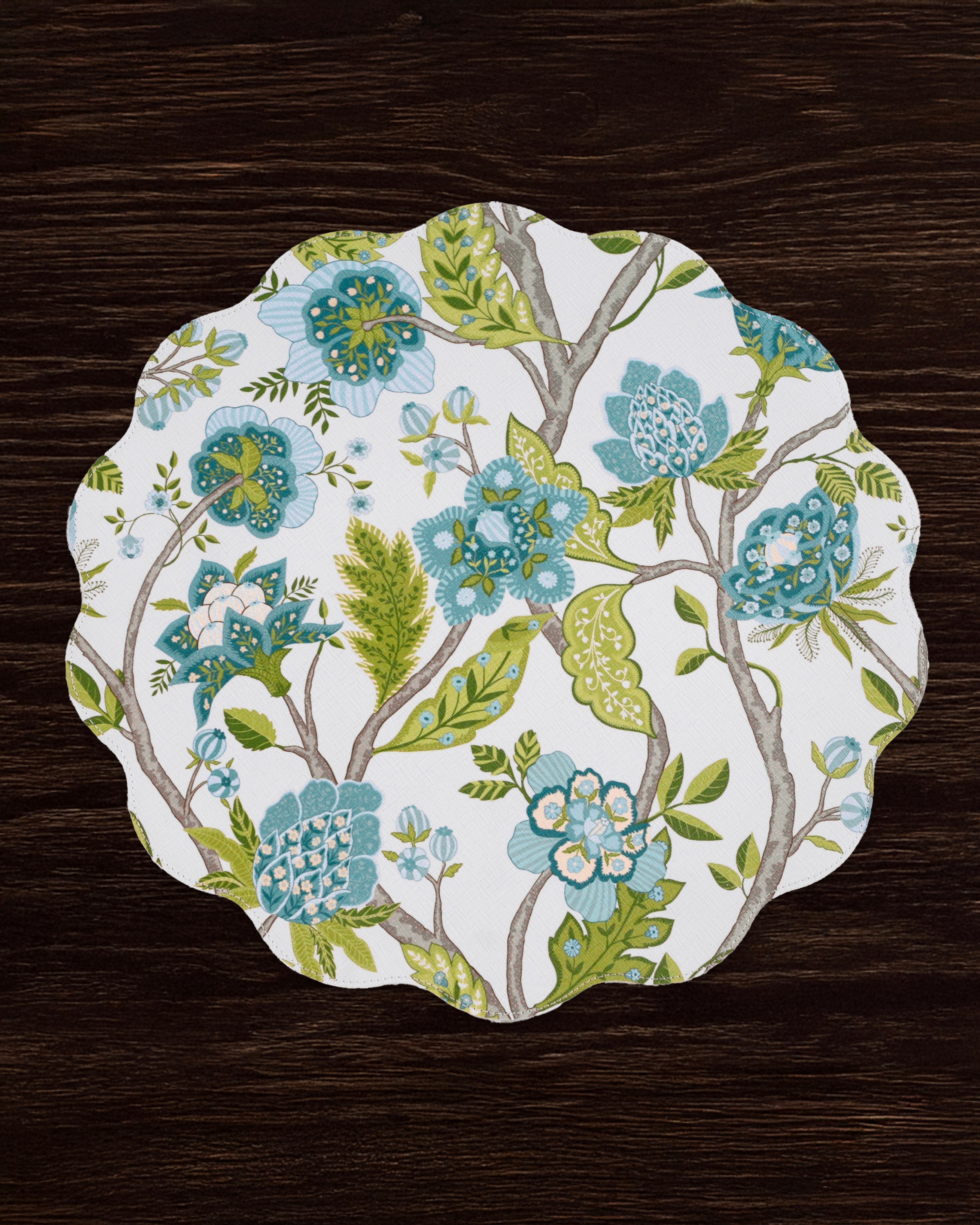 Beatriz Ball Giftware Beatriz Ball VIDA Blooms & Branches Reversible  Round Placemats Set of 4 Teal & Green