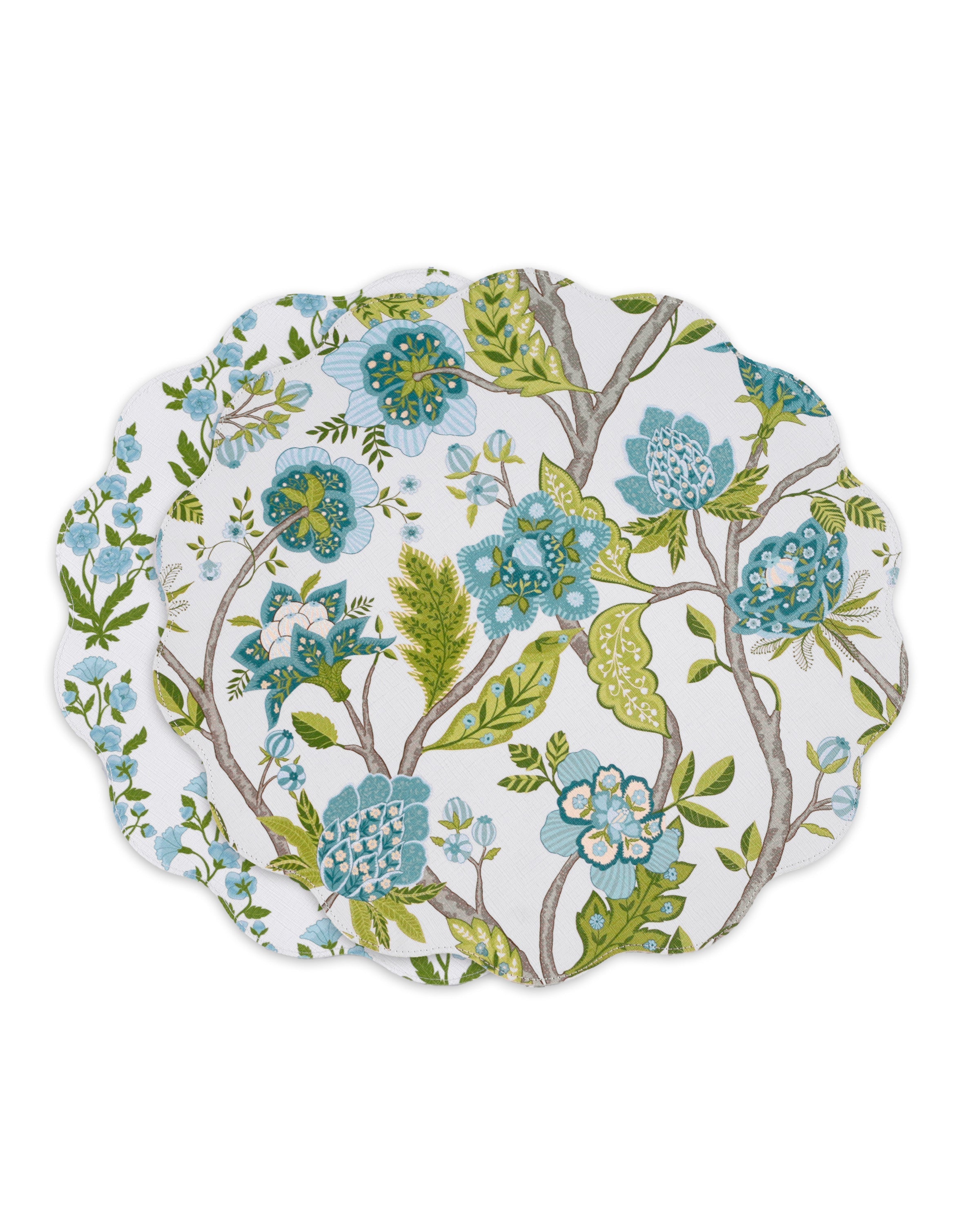 Beatriz Ball Giftware Beatriz Ball VIDA Blooms & Branches Reversible  Round Placemats Set of 4 Teal & Green
