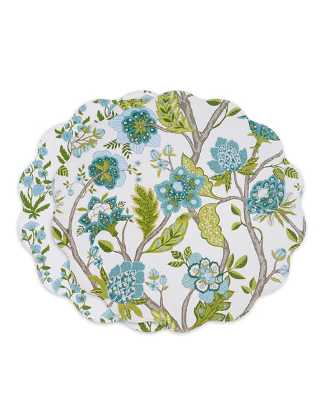 Beatriz Ball Giftware Beatriz Ball VIDA Blooms & Branches Reversible  Round Placemats Set of 4 Teal & Green
