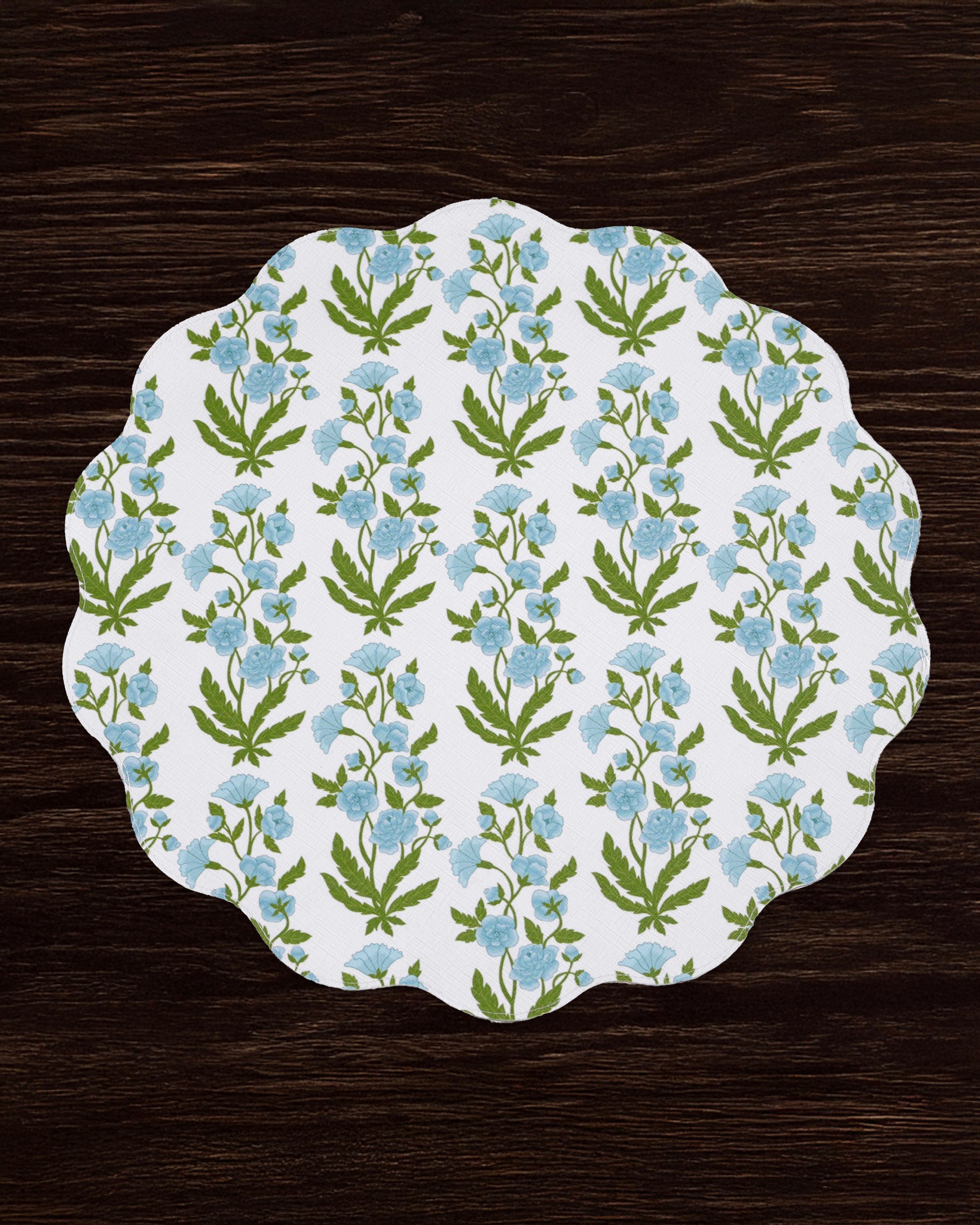Beatriz Ball Giftware Beatriz Ball VIDA Blooms & Branches Reversible  Round Placemats Set of 4 Teal & Green
