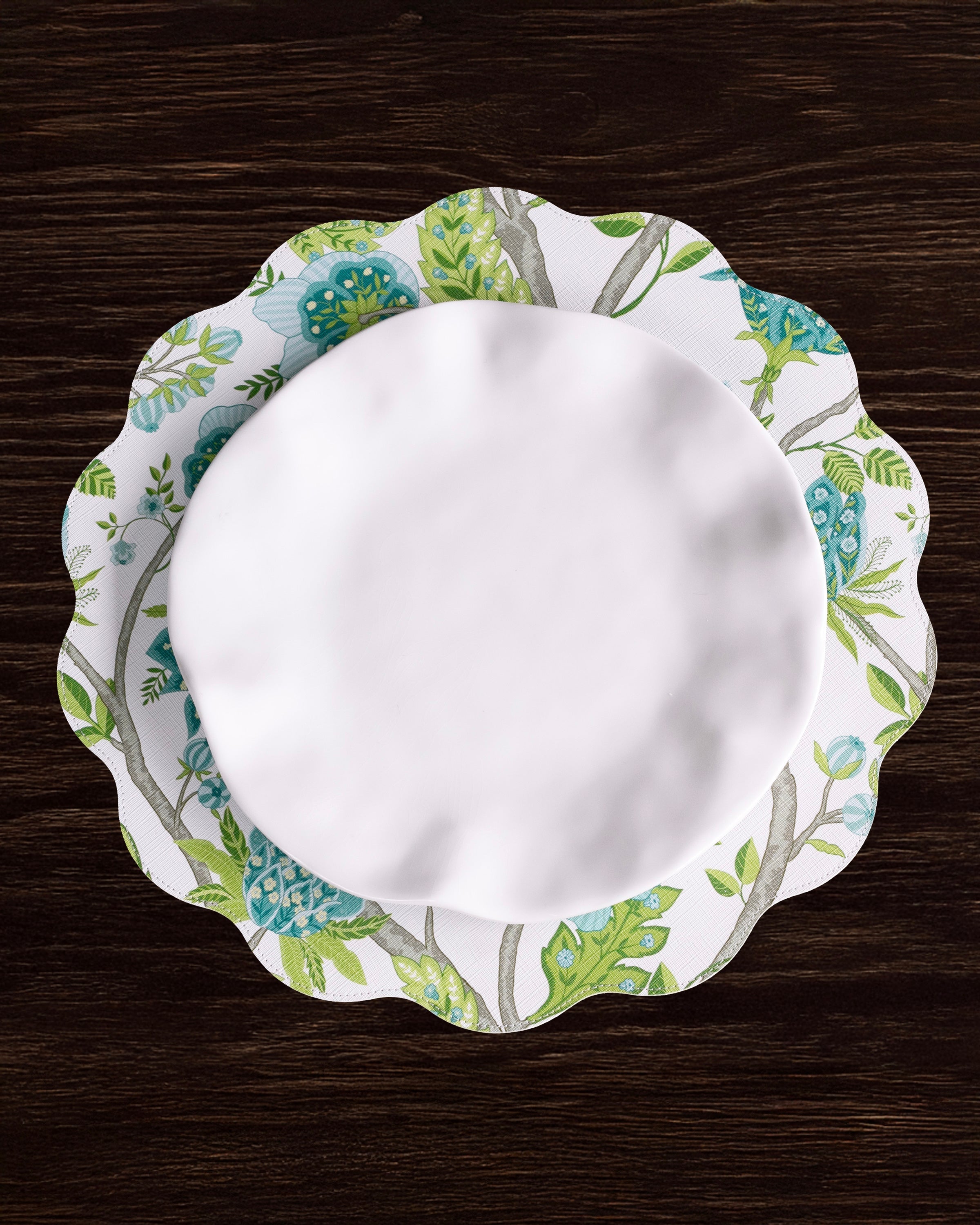 Beatriz Ball Giftware Beatriz Ball VIDA Blooms & Branches Reversible  Round Placemats Set of 4 Teal & Green
